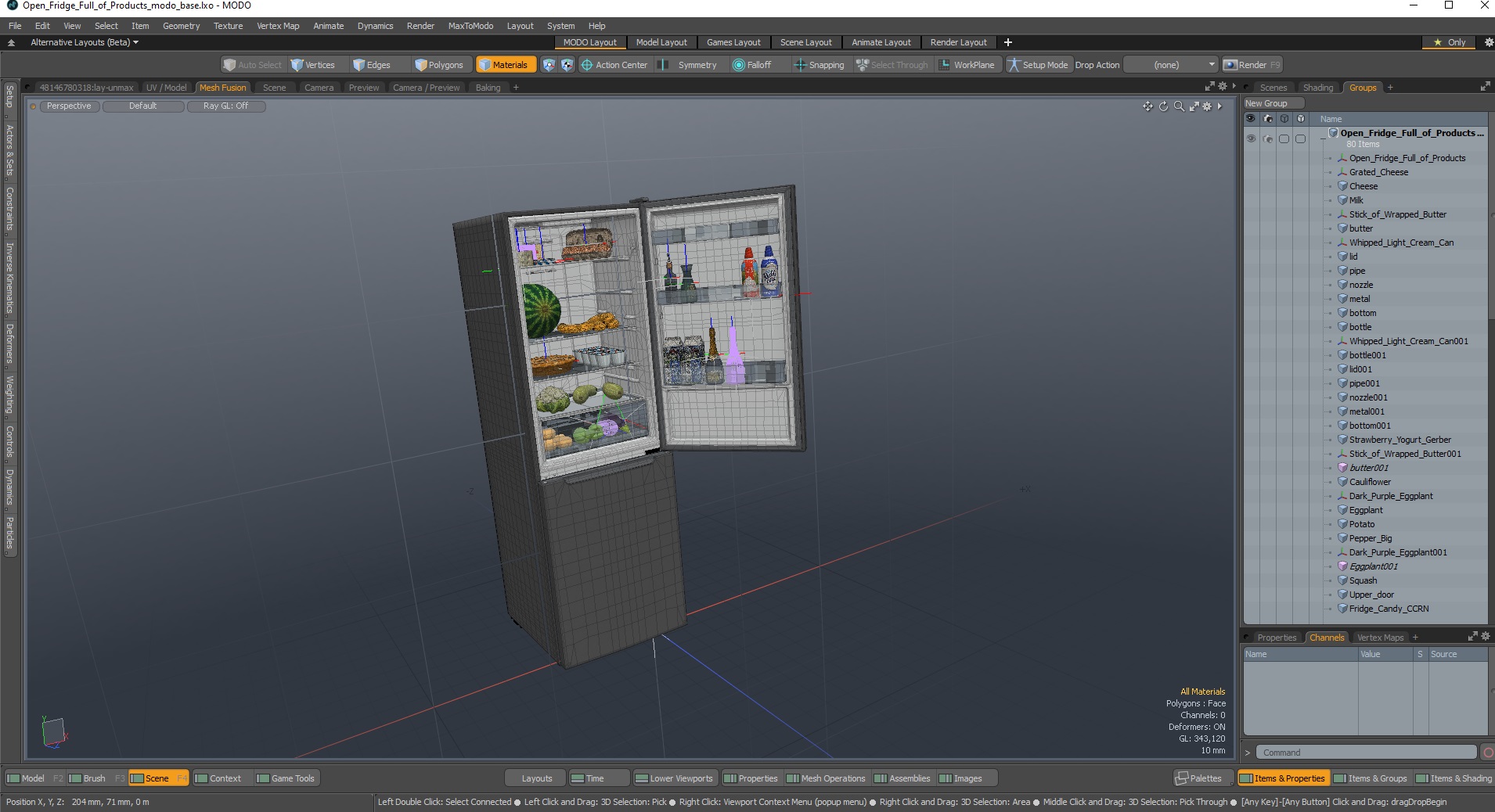 3D Open Fridge Full of Products model