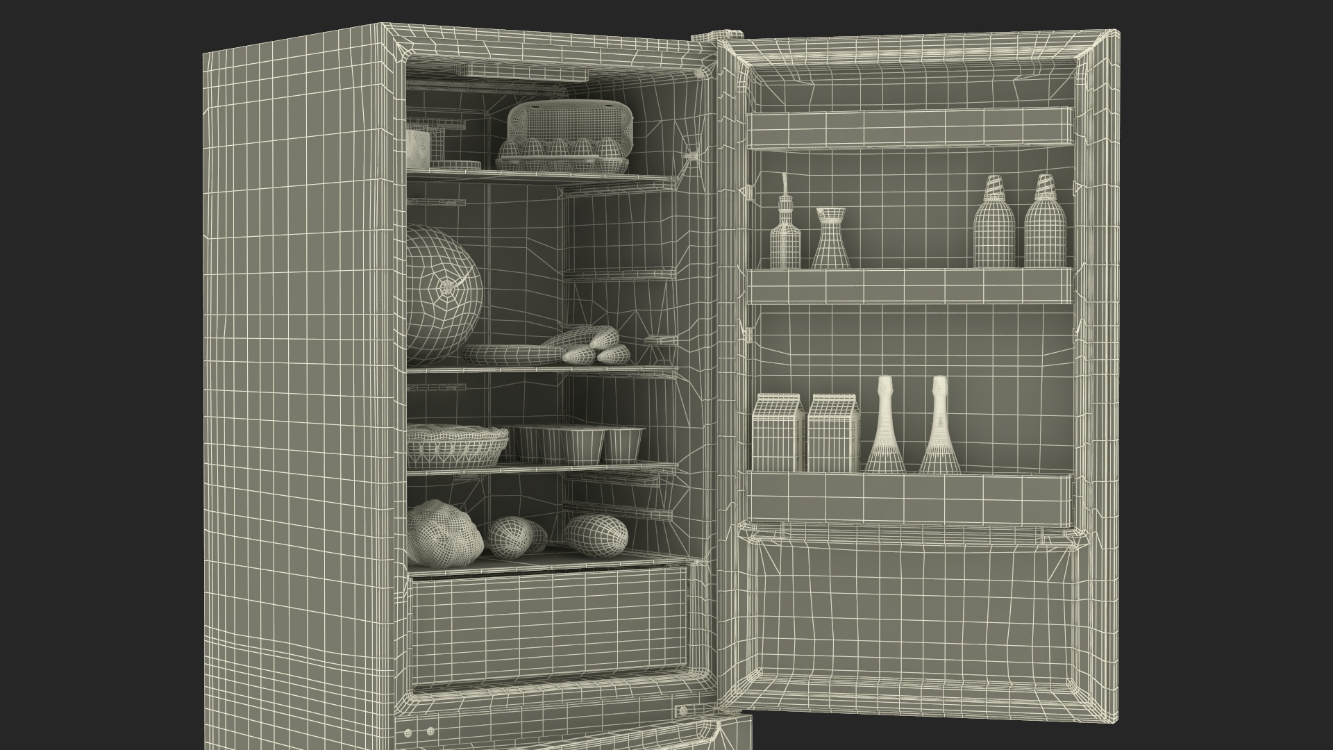 3D Open Fridge Full of Products model