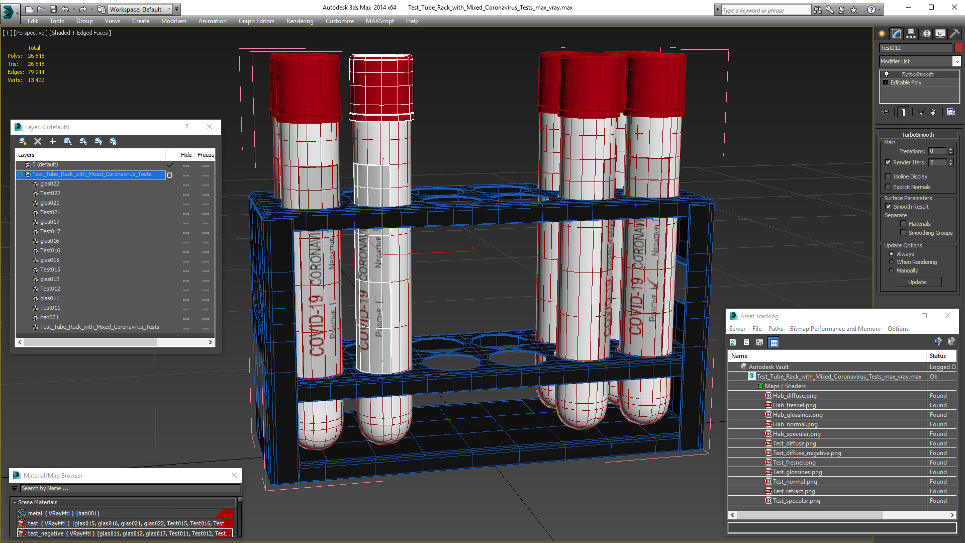 3D Test Tube Rack with Mixed Coronavirus Tests model