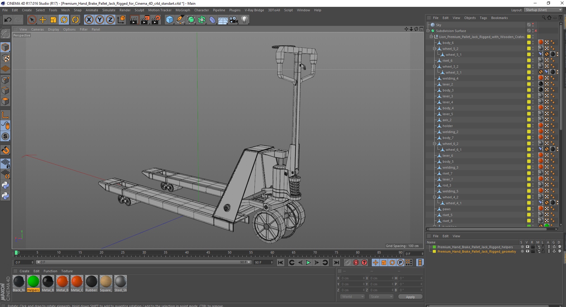 3D Premium Hand Brake Pallet Jack Rigged for Cinema 4D
