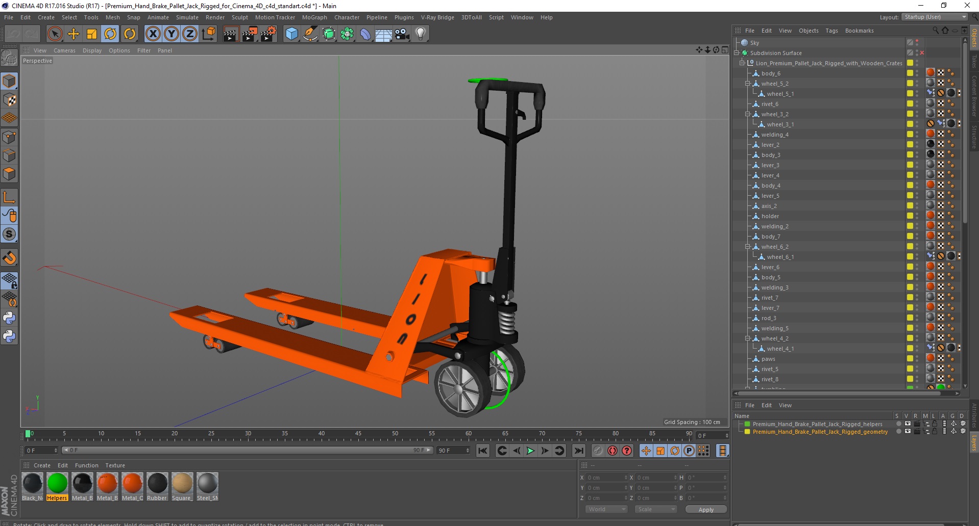 3D Premium Hand Brake Pallet Jack Rigged for Cinema 4D