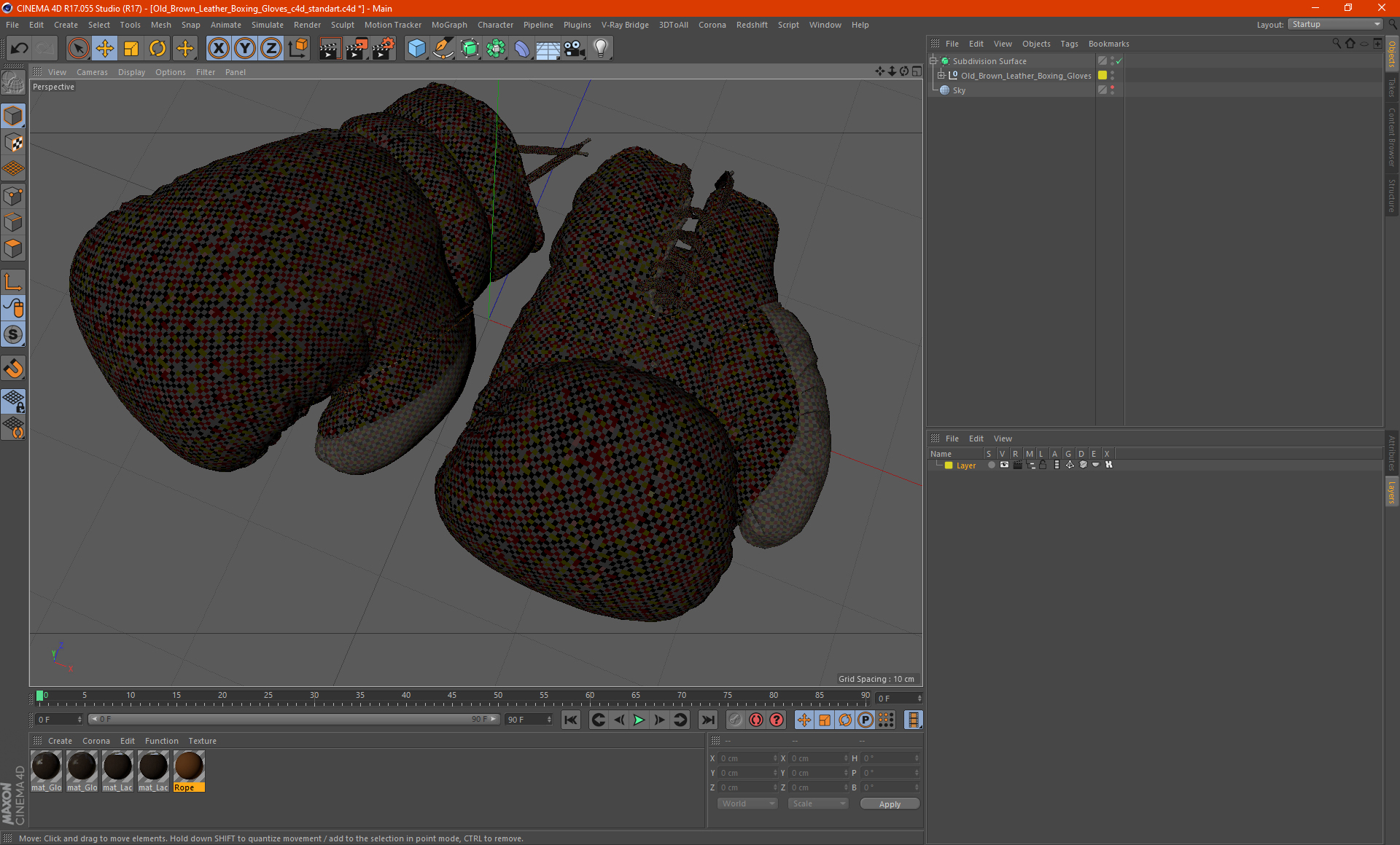 3D Old Brown Leather Boxing Gloves