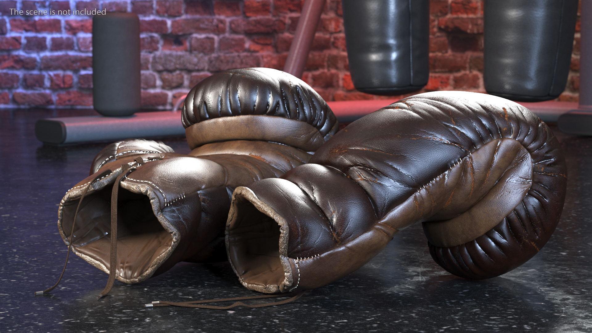 3D Old Brown Leather Boxing Gloves