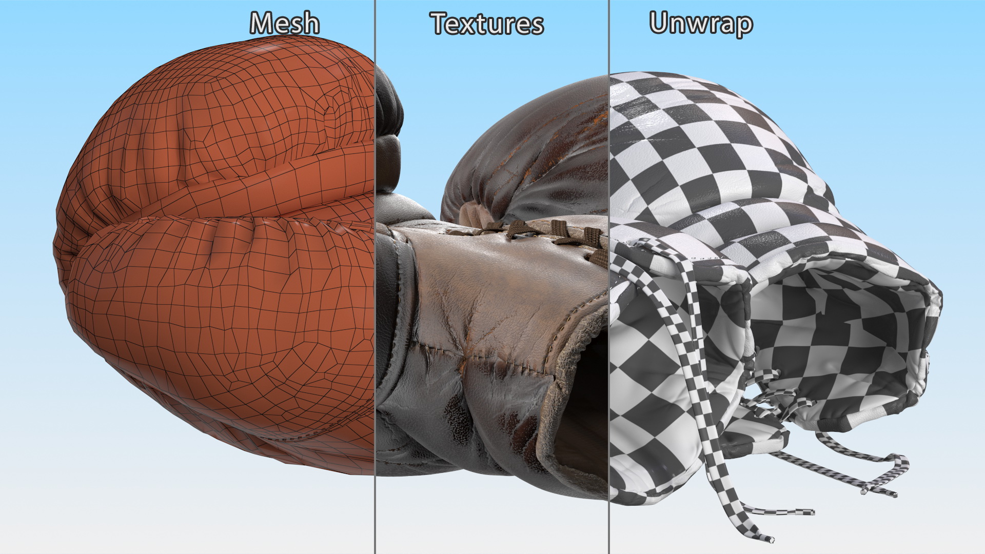 3D Old Brown Leather Boxing Gloves