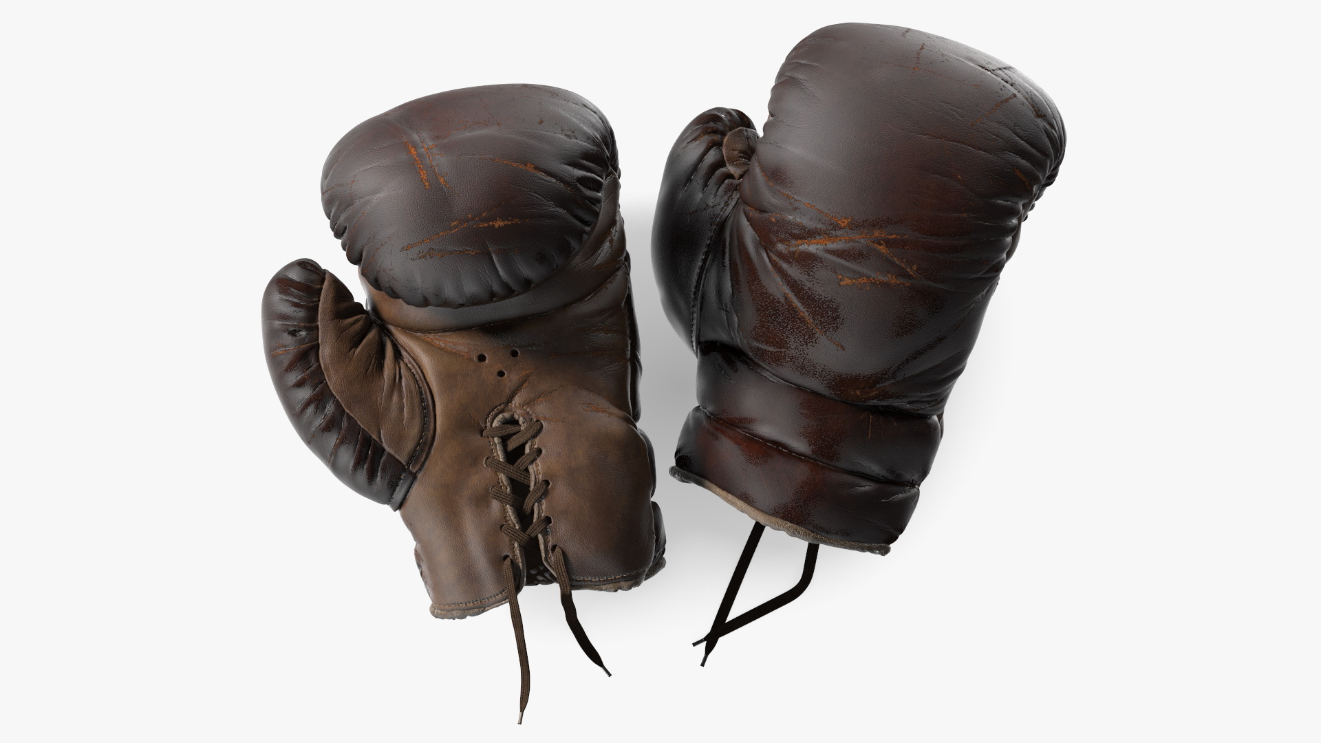 3D Old Brown Leather Boxing Gloves
