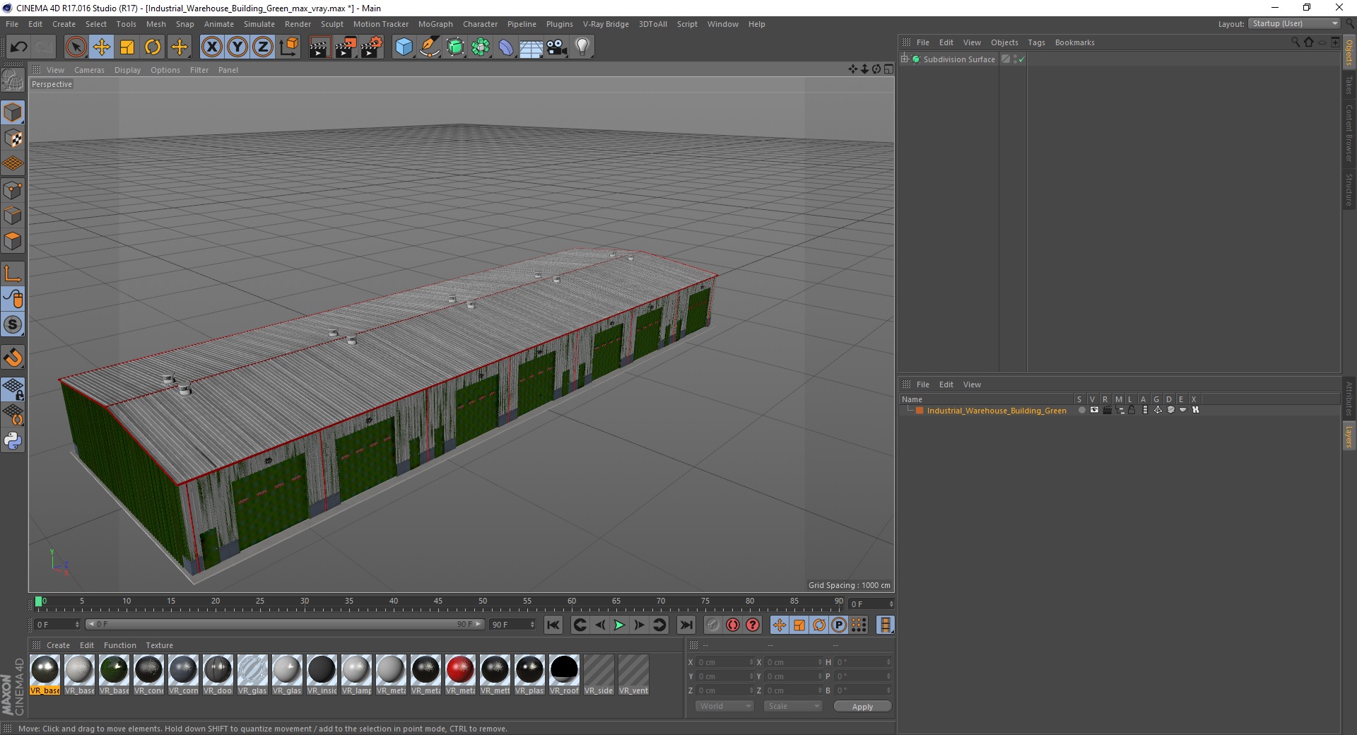3D model Industrial Warehouse Building Green