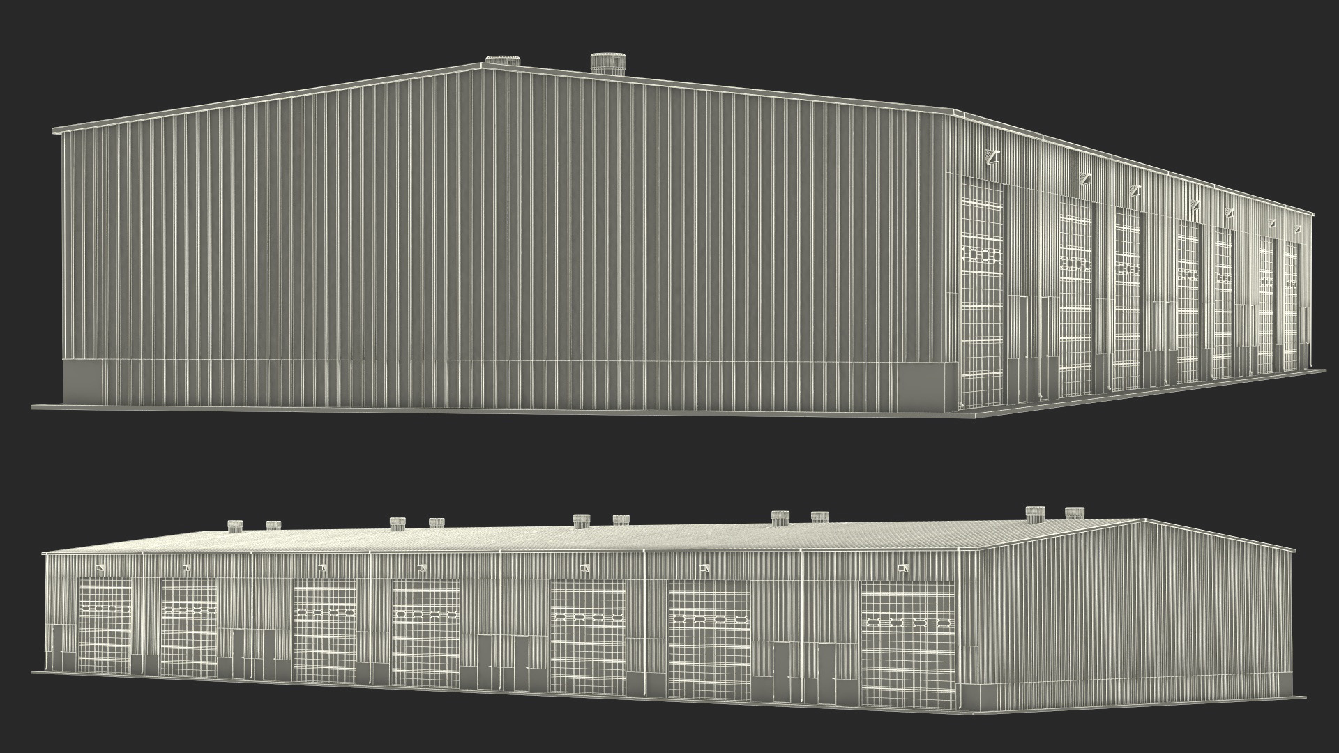 3D model Industrial Warehouse Building Green