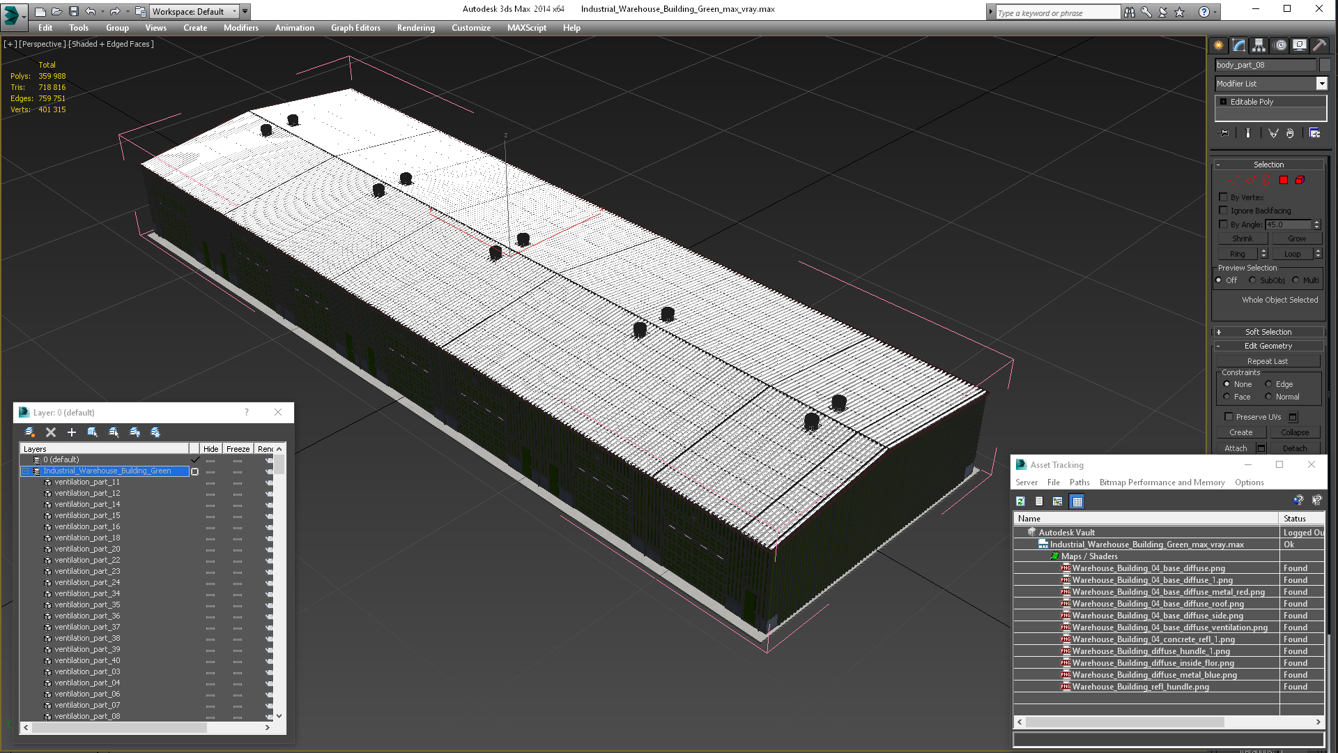 3D model Industrial Warehouse Building Green