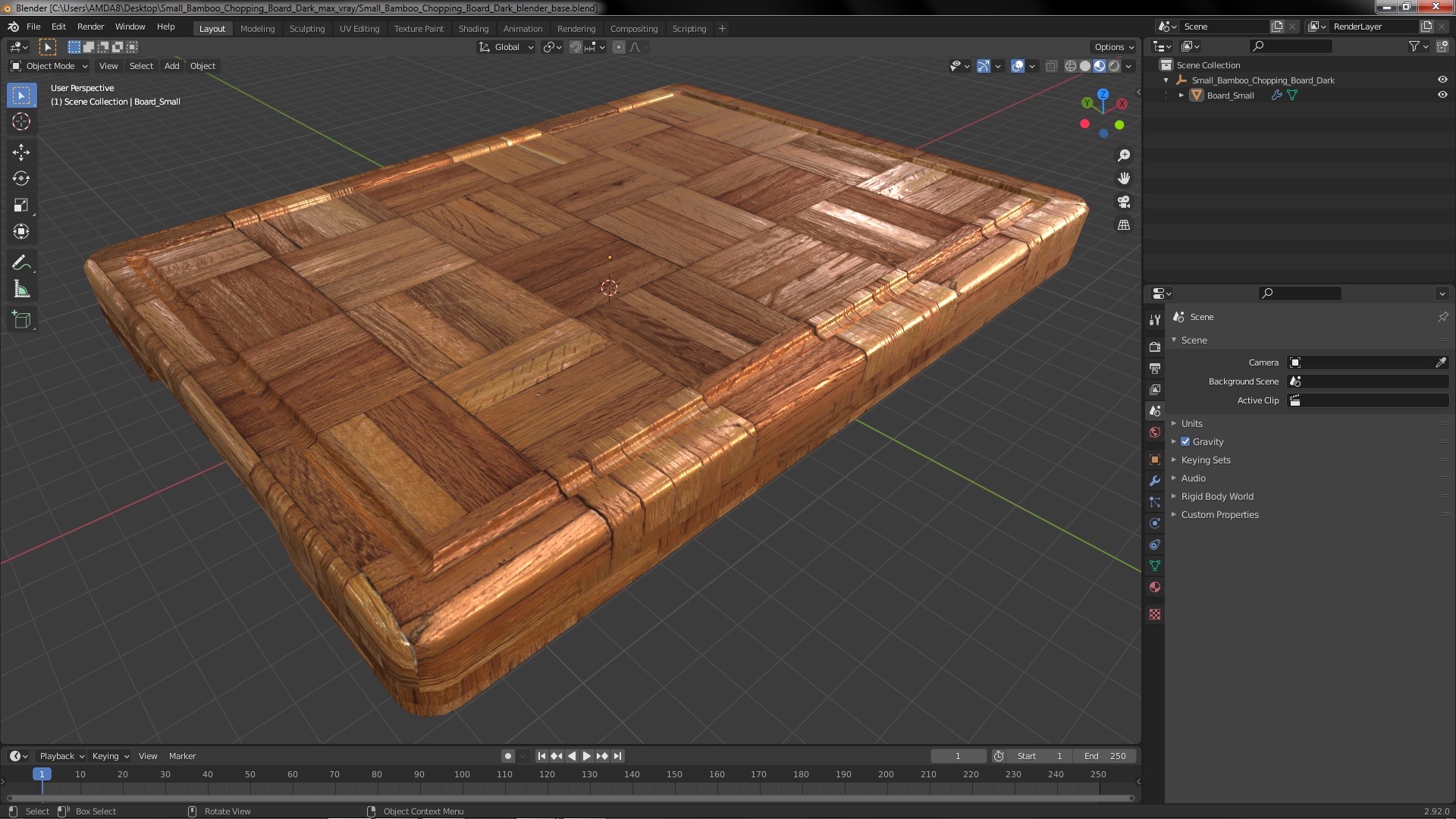 Small Bamboo Chopping Board Dark 3D