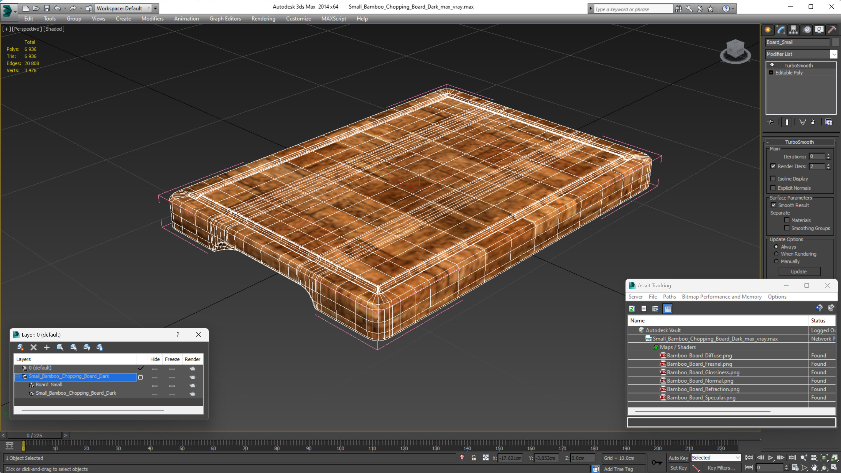 Small Bamboo Chopping Board Dark 3D