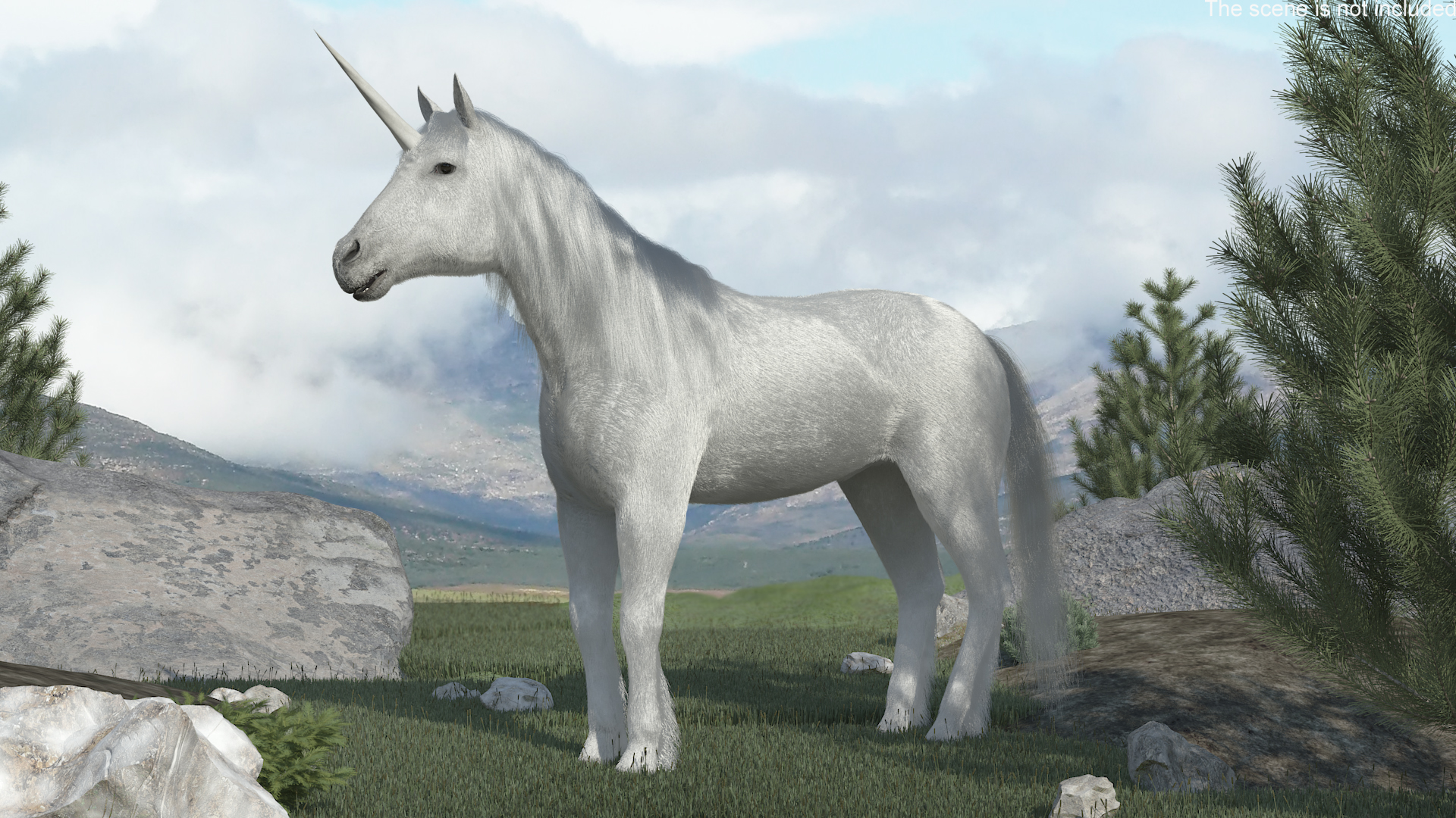 White Unicorn with Fur 3D
