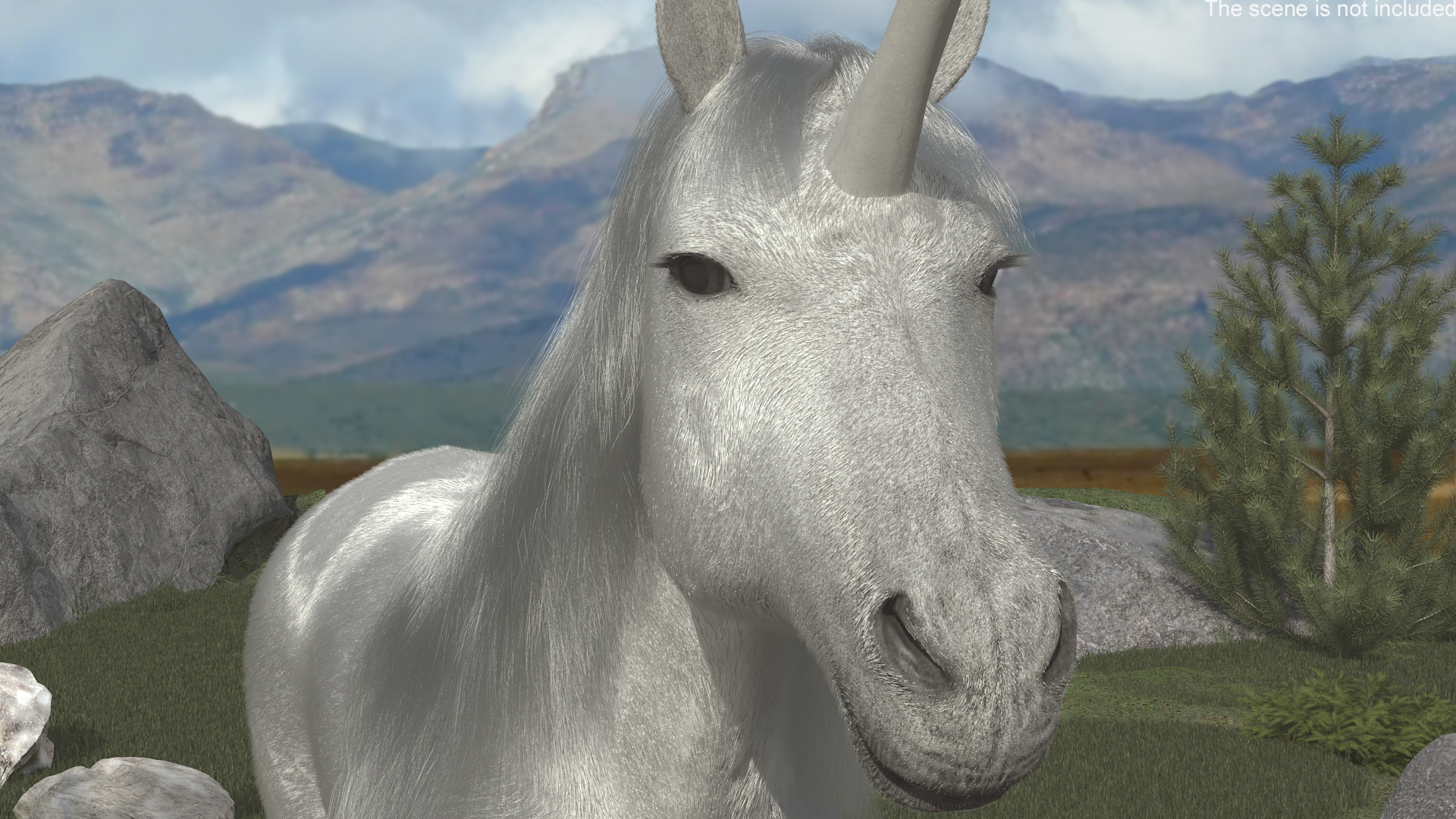 White Unicorn with Fur 3D