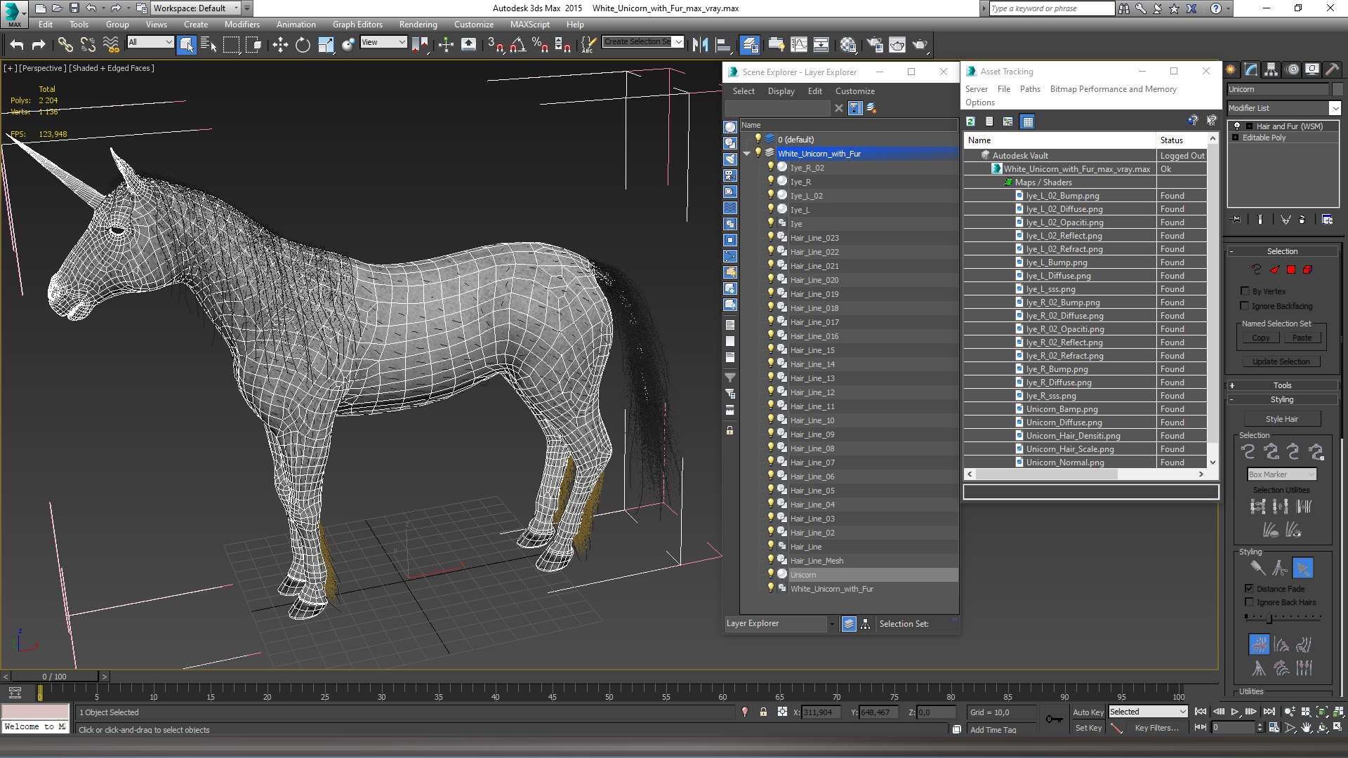 White Unicorn with Fur 3D