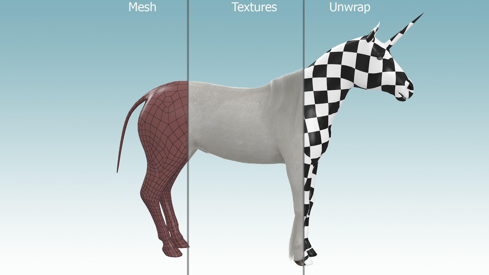 White Unicorn with Fur 3D