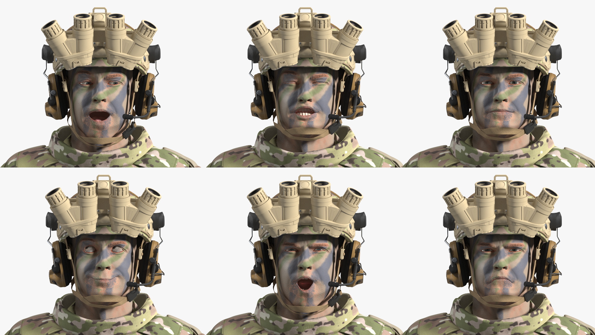 3D Soldier Green Camo with Night Visor Fur Rigged