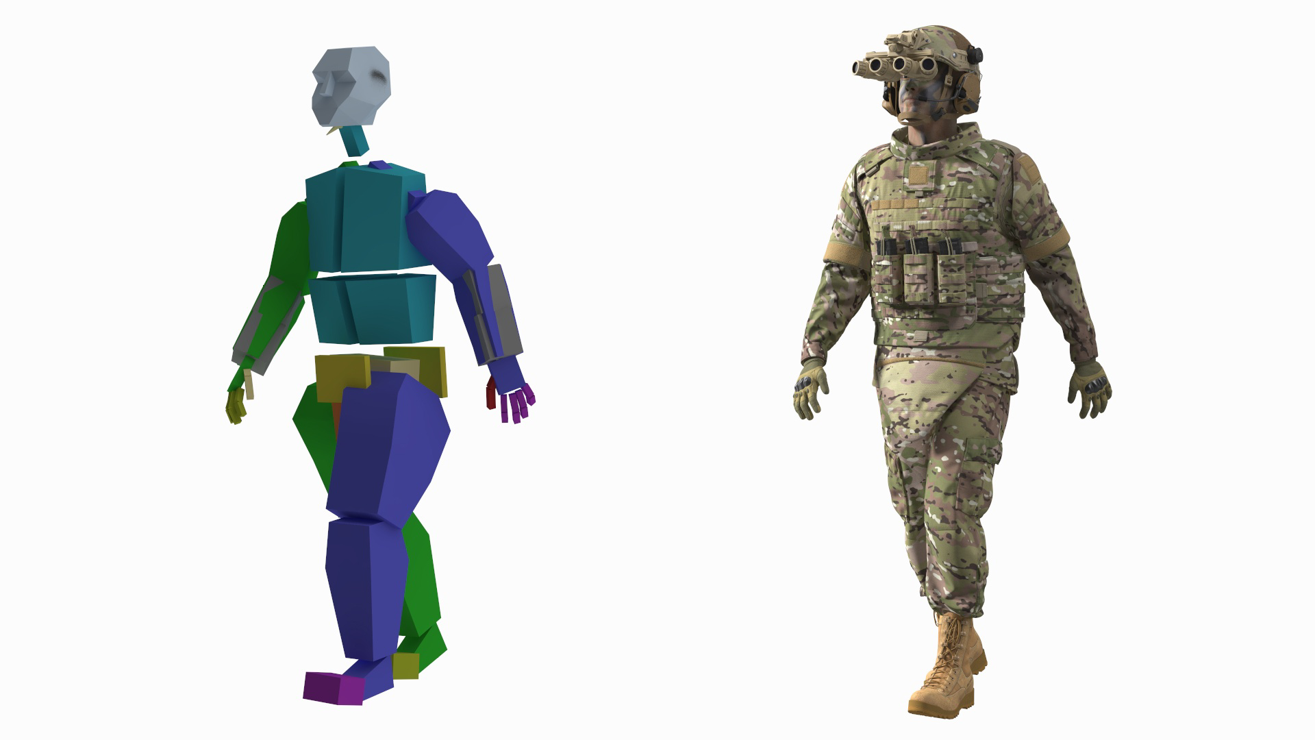 3D Soldier Green Camo with Night Visor Fur Rigged