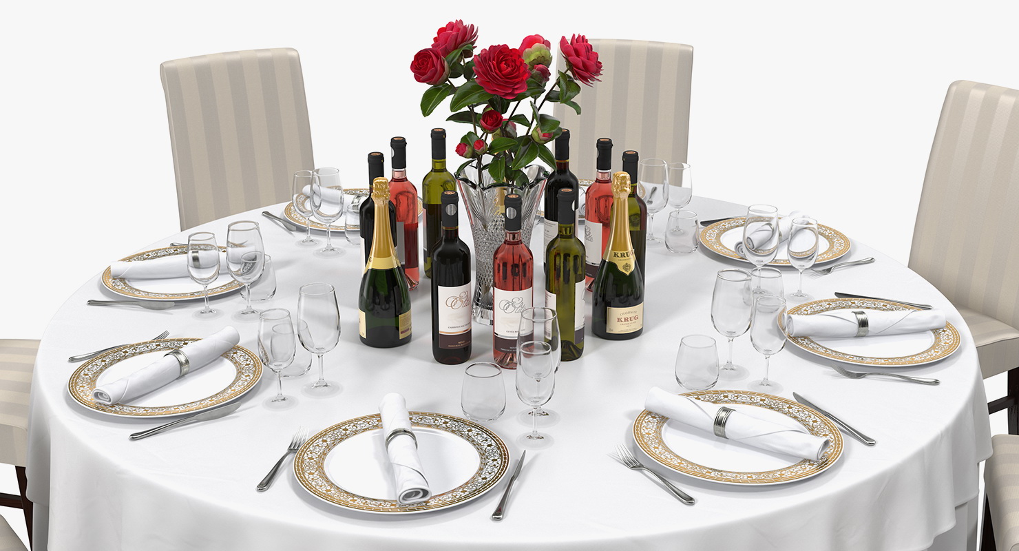 3D model Round Served Table With Drinks