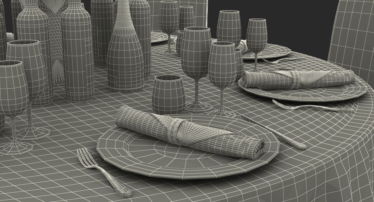 3D model Round Served Table With Drinks