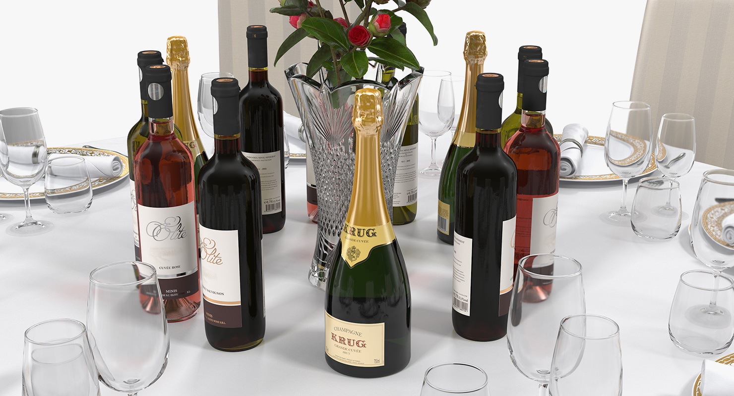 3D model Round Served Table With Drinks