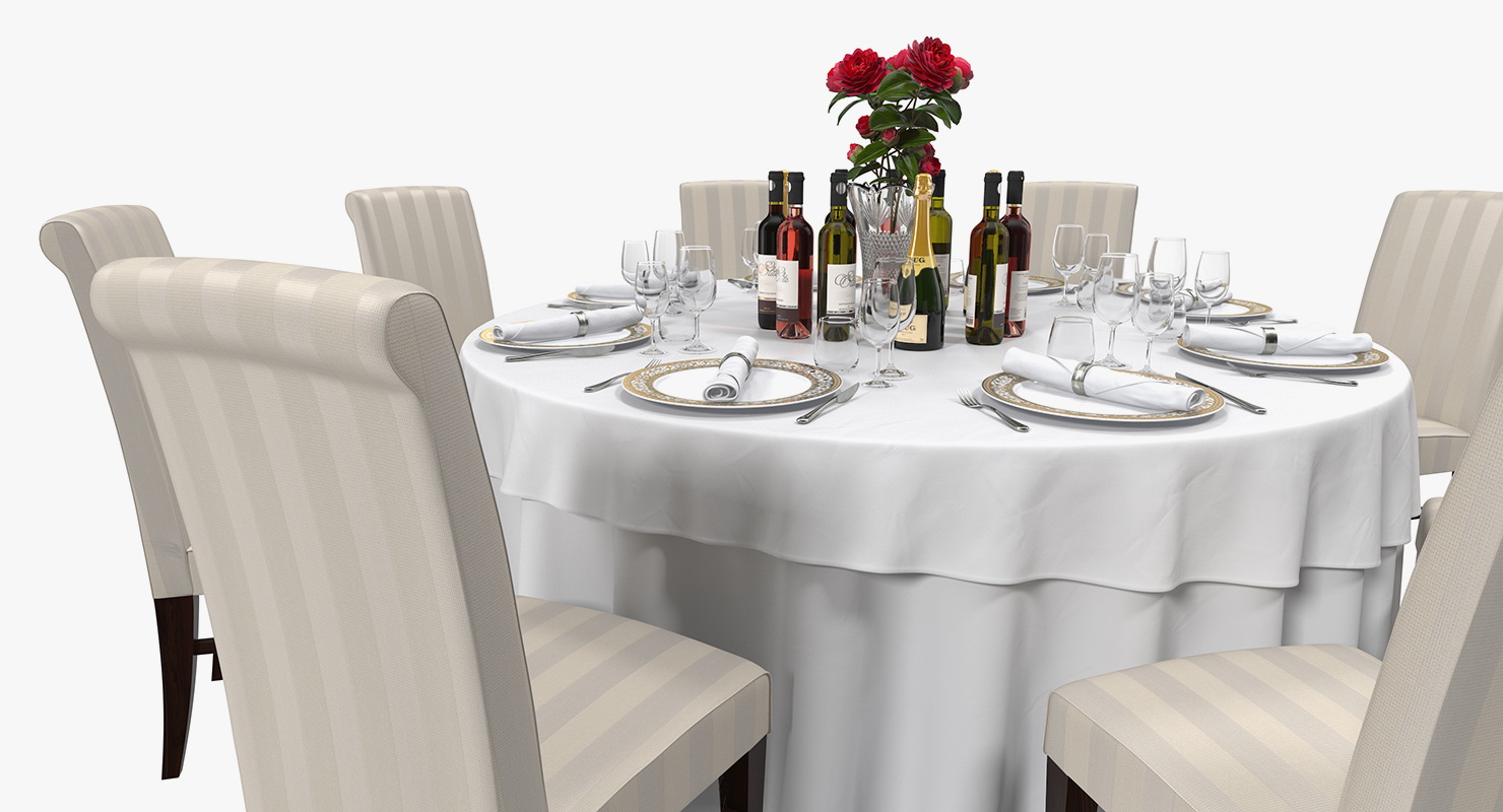 3D model Round Served Table With Drinks
