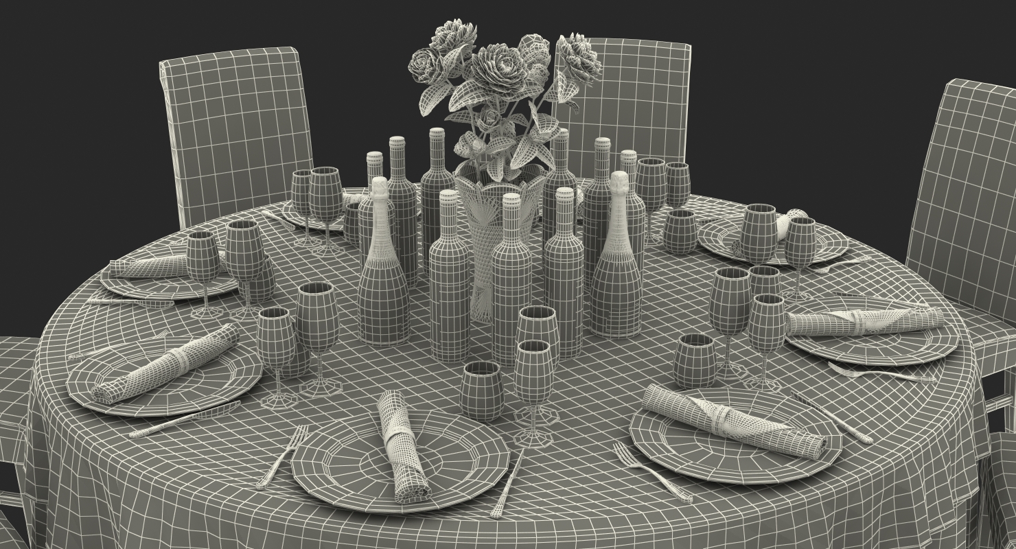 3D model Round Served Table With Drinks