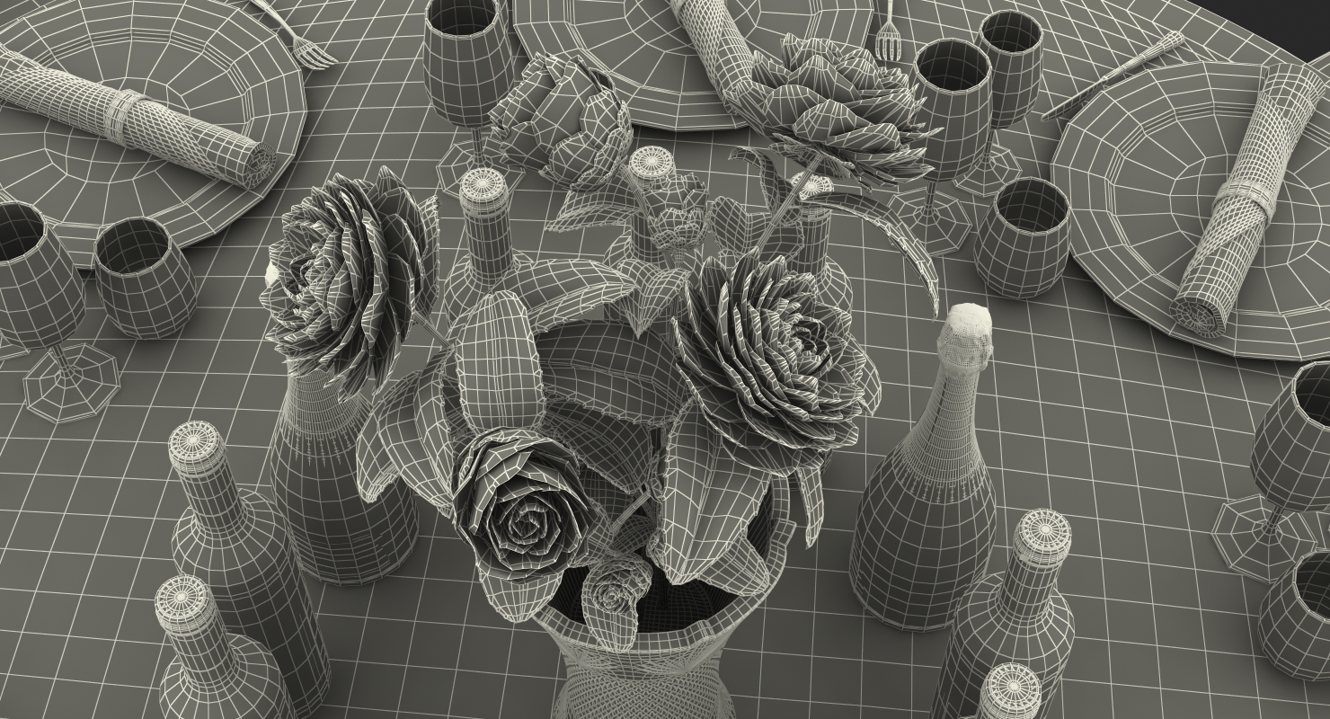 3D model Round Served Table With Drinks