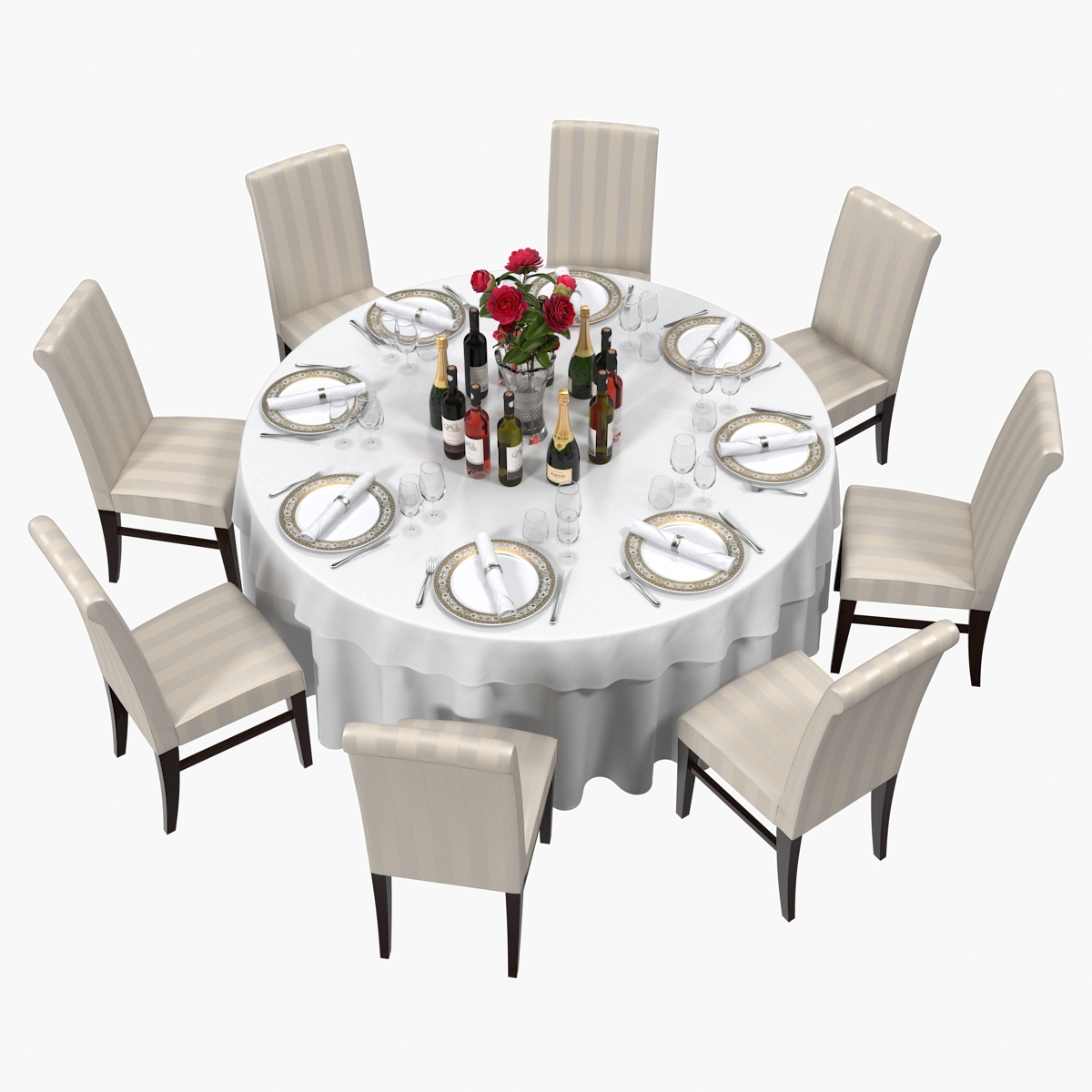 Round Served Table With Drinks 3D Model