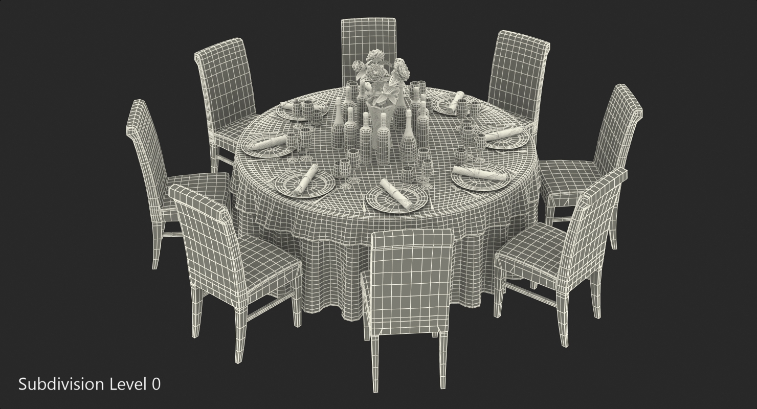 3D model Round Served Table With Drinks