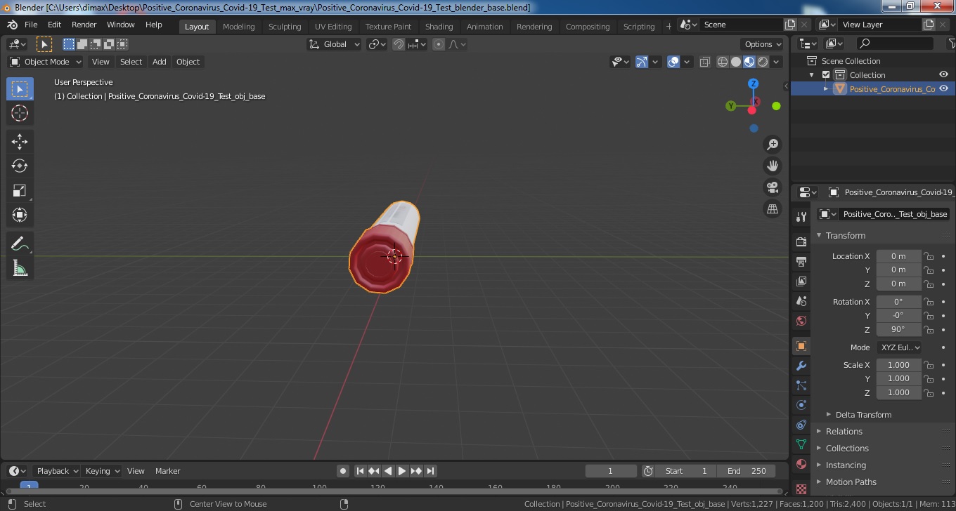 Positive Coronavirus Covid-19 Test 3D model