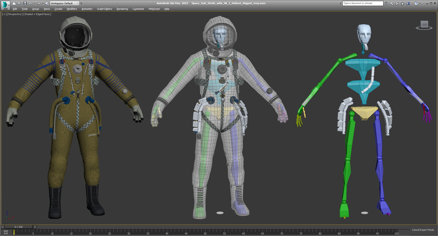 3D Space Suit Strizh with SK 1 Helmet Rigged