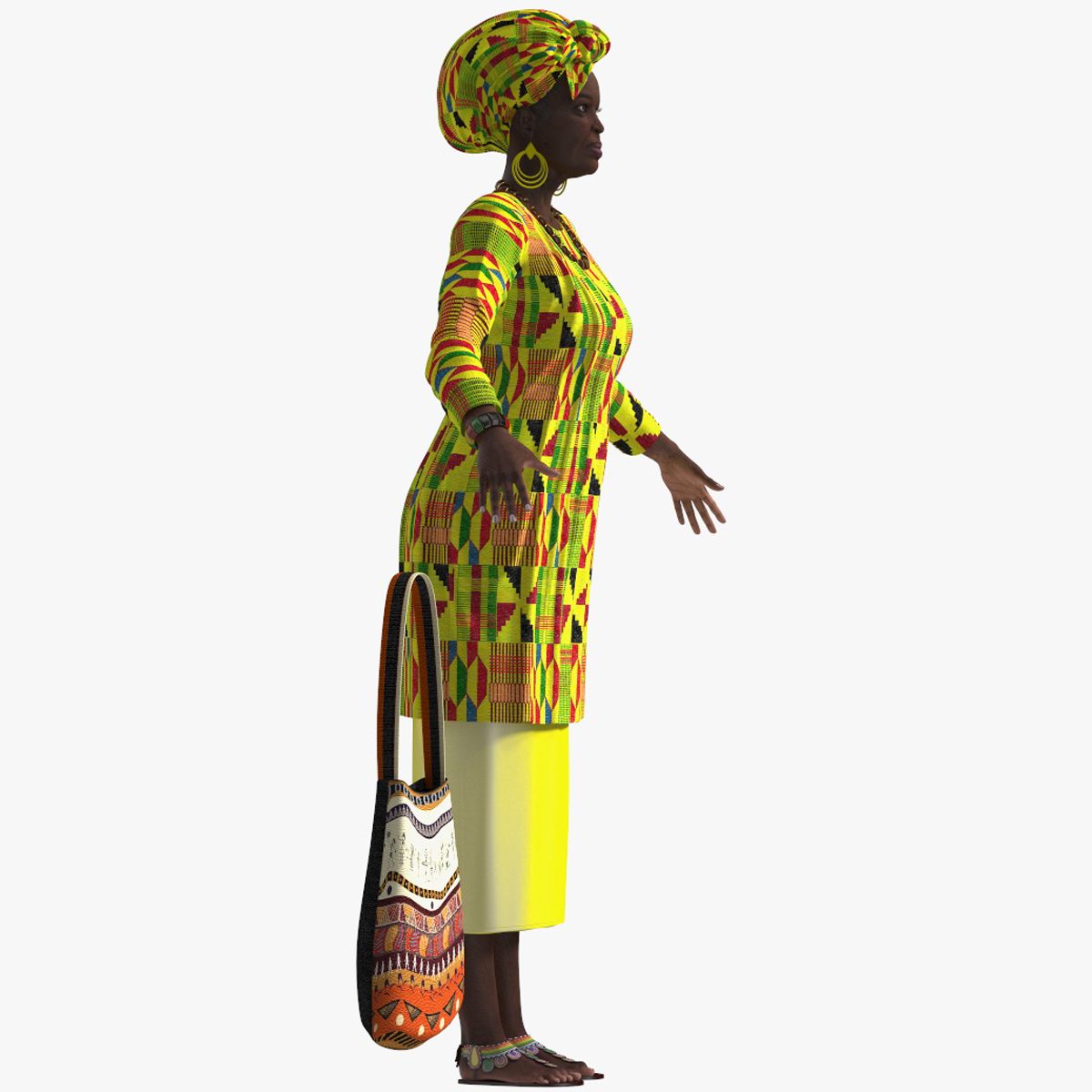 African Woman Wearing Traditional Clothes Rigged for Maya 3D