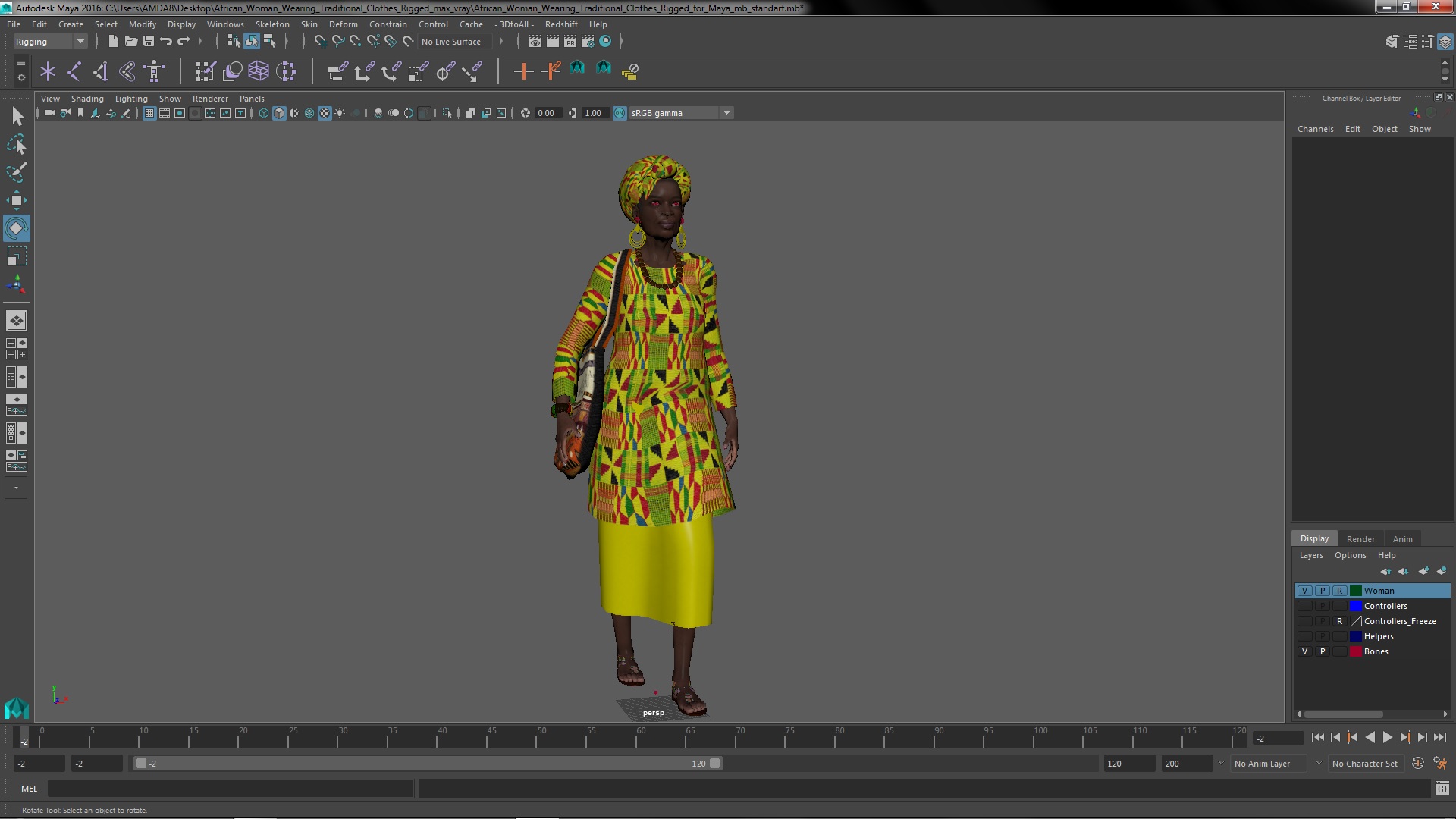 African Woman Wearing Traditional Clothes Rigged for Maya 3D