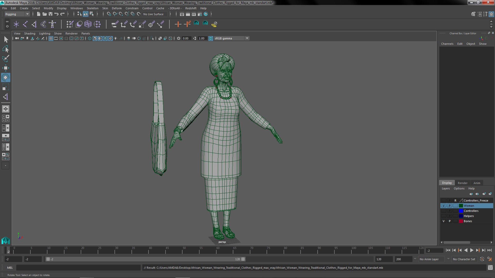 African Woman Wearing Traditional Clothes Rigged for Maya 3D