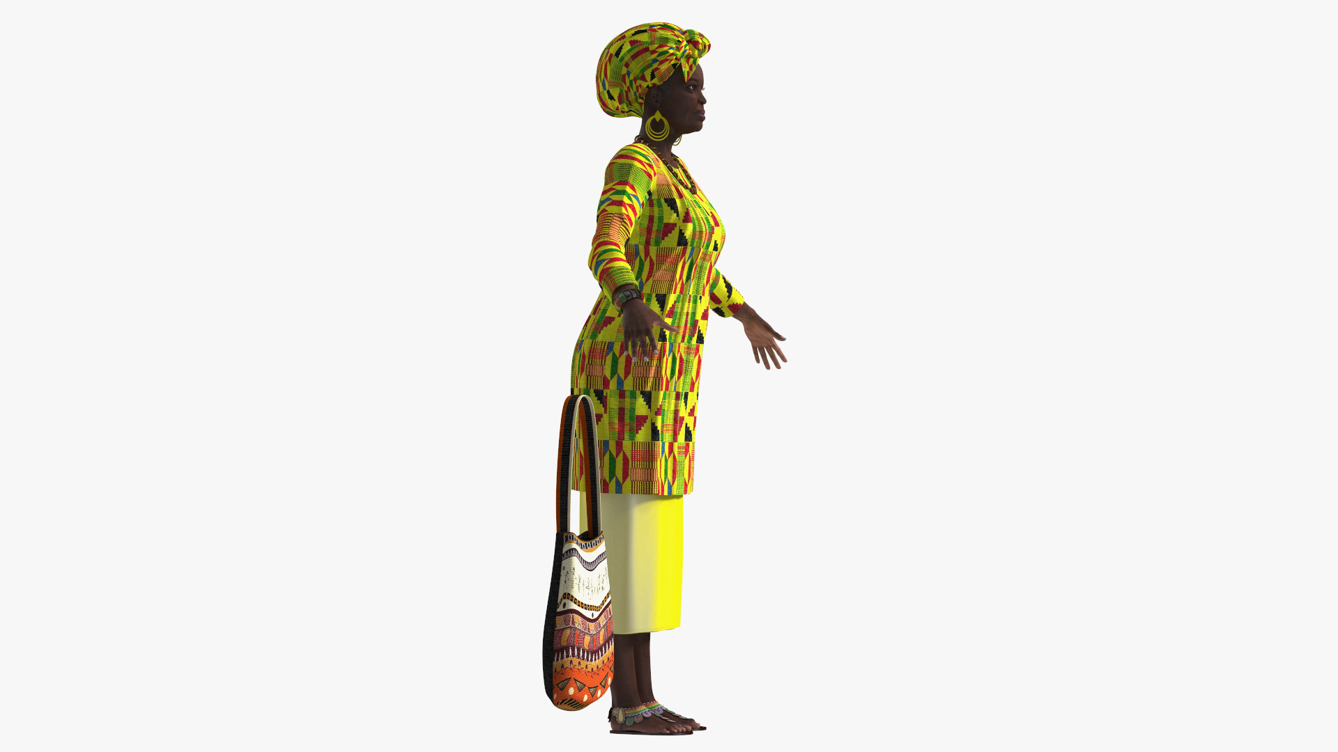 African Woman Wearing Traditional Clothes Rigged for Maya 3D