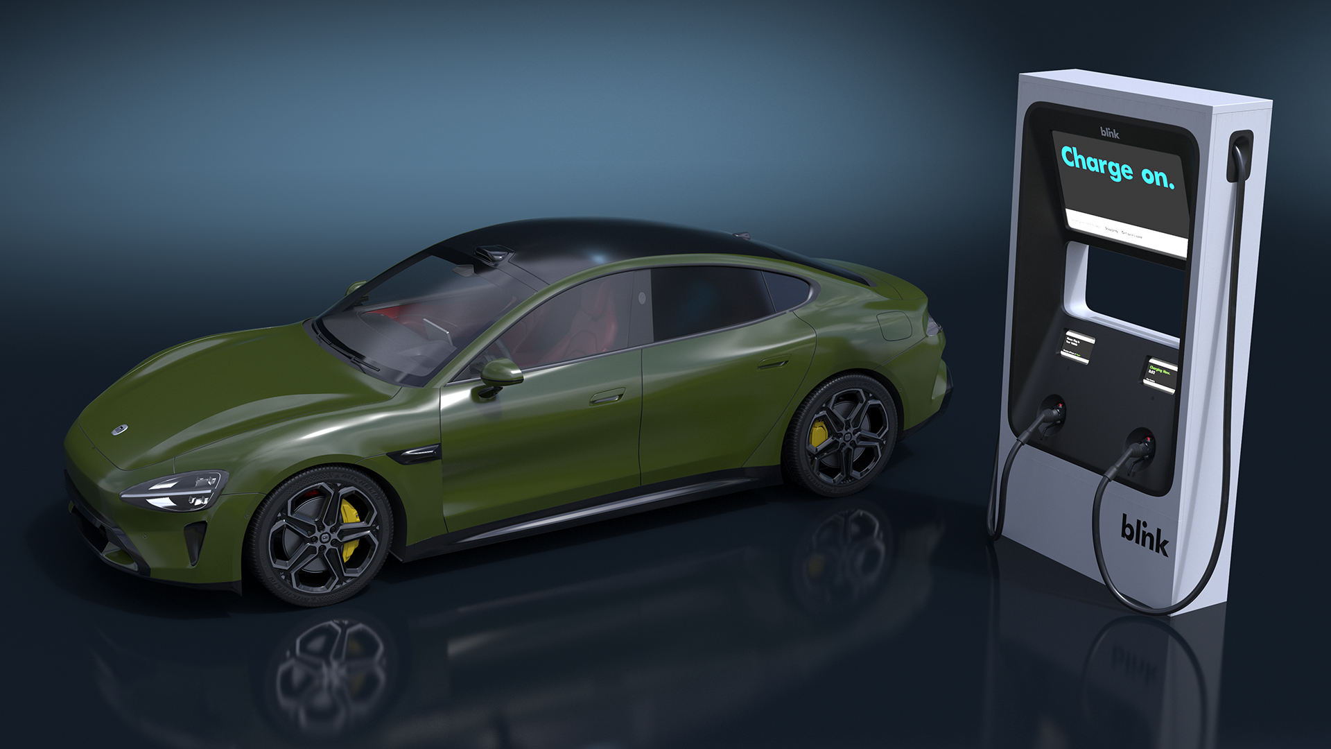 Electric Car Charging Station and Xiaomi Verdant Green 3D model