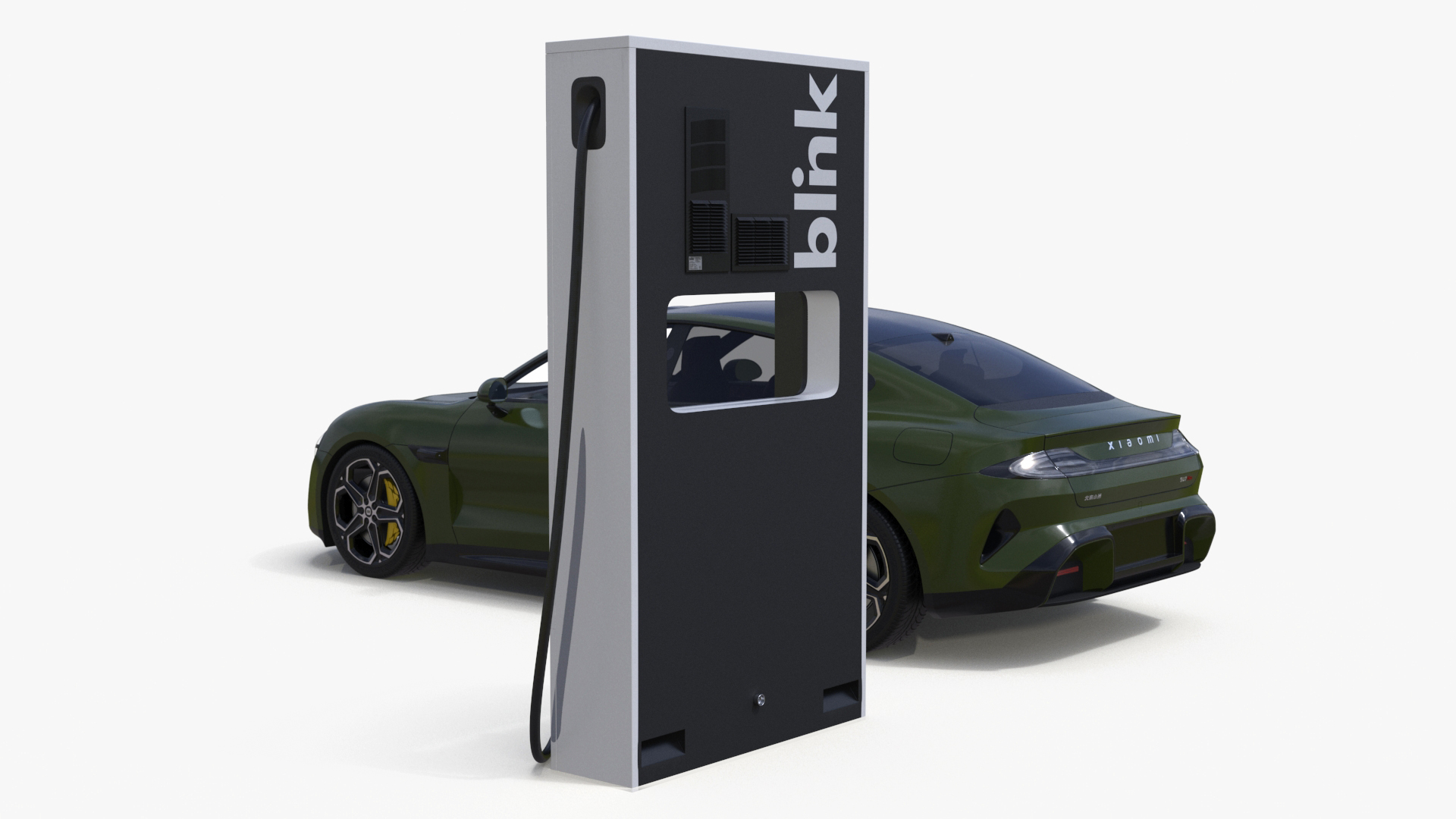 Electric Car Charging Station and Xiaomi Verdant Green 3D model