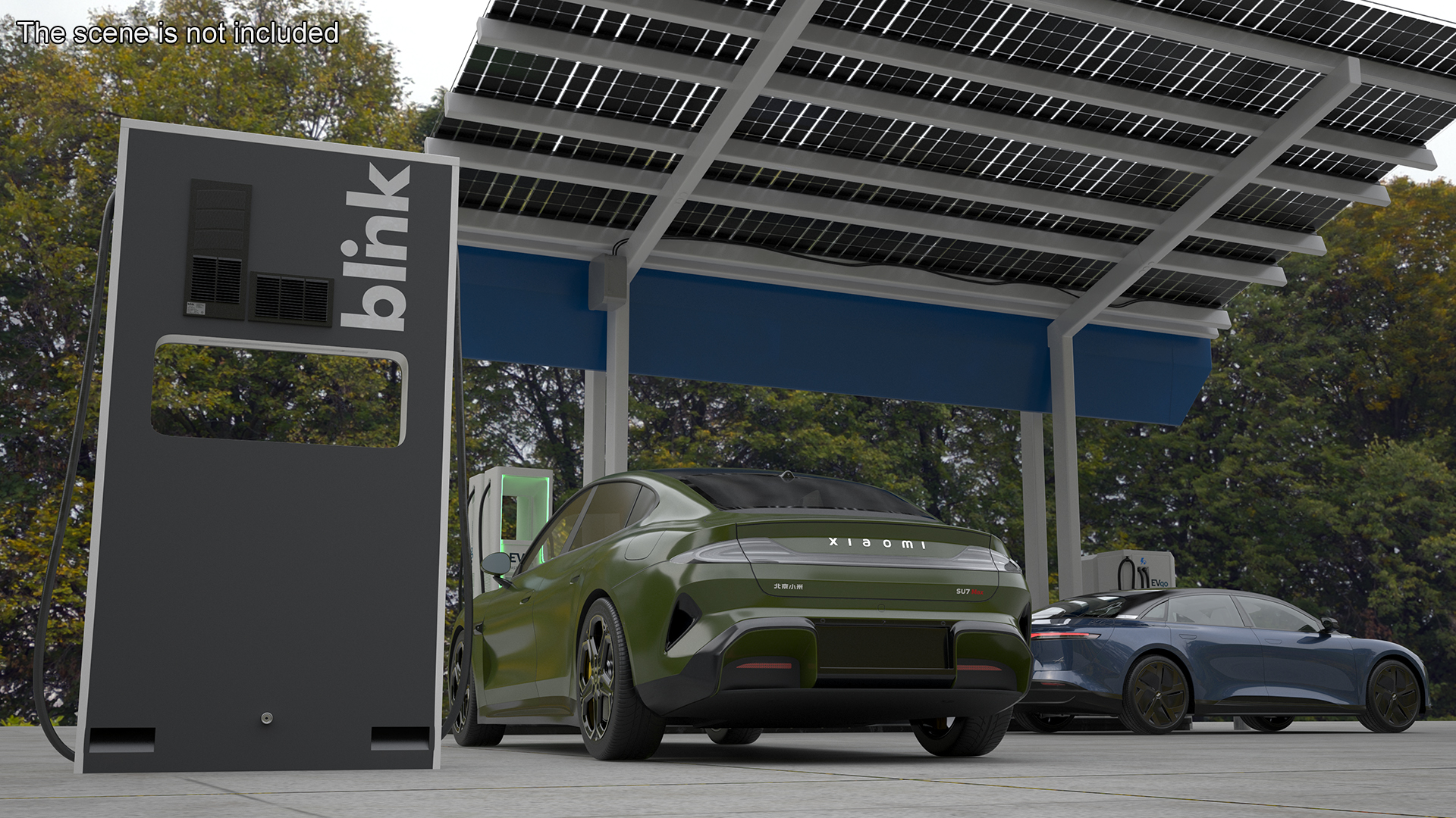 Electric Car Charging Station and Xiaomi Verdant Green 3D model