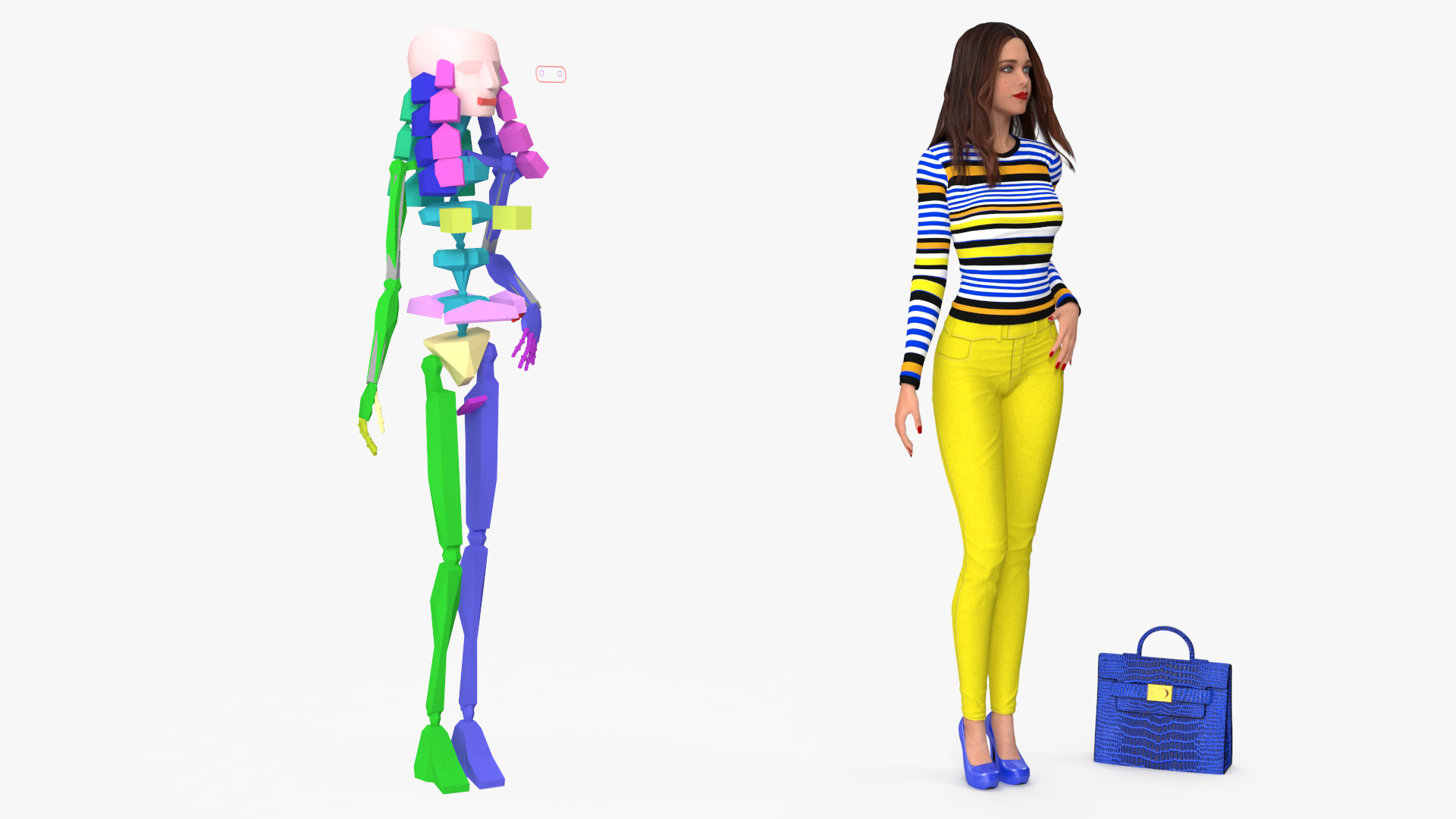 3D Fashionable European Female with Handbag Rigged for Maya