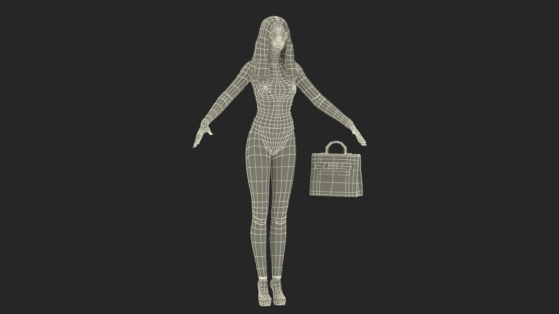 3D Fashionable European Female with Handbag Rigged for Maya