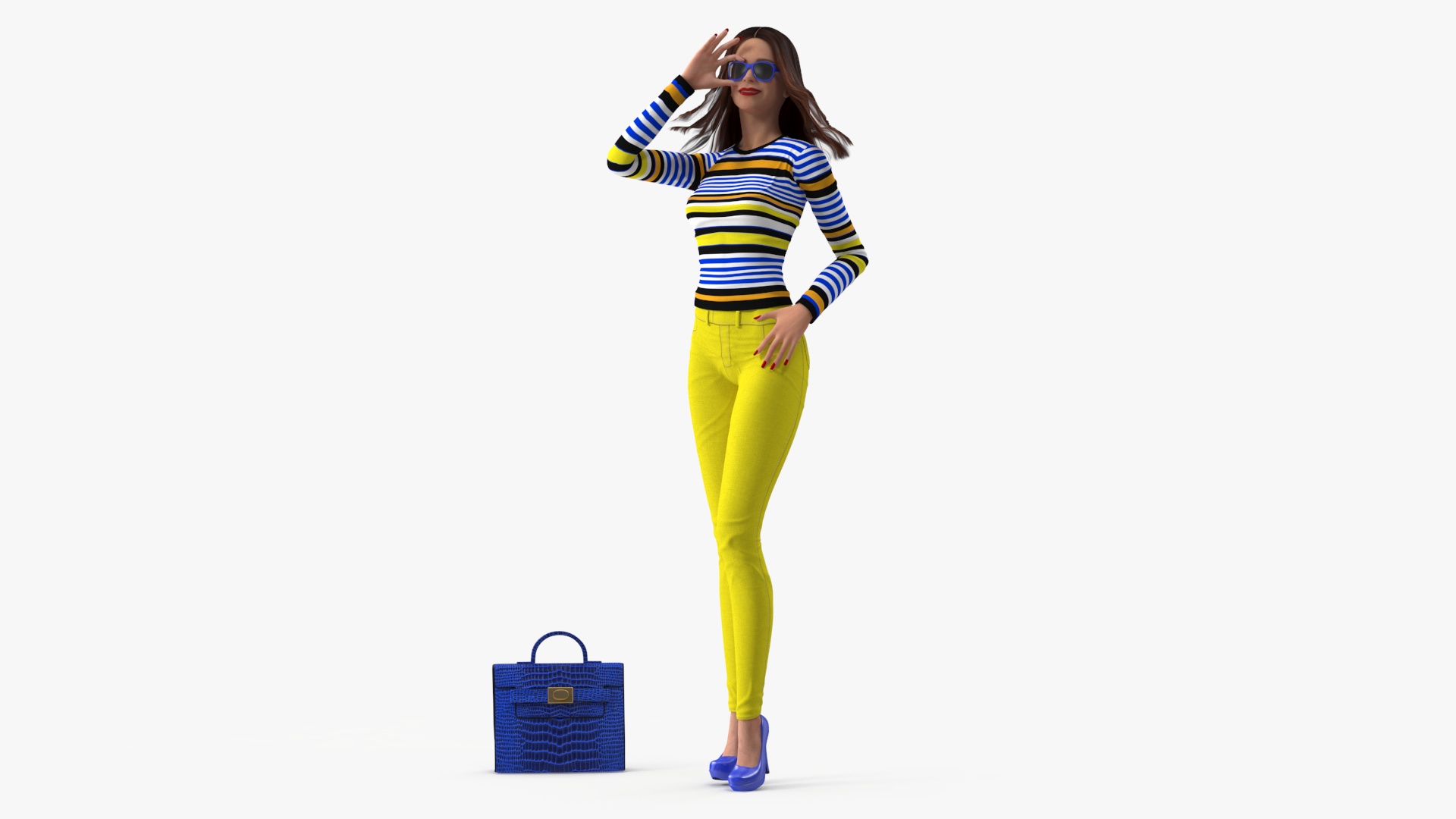3D Fashionable European Female with Handbag Rigged for Maya