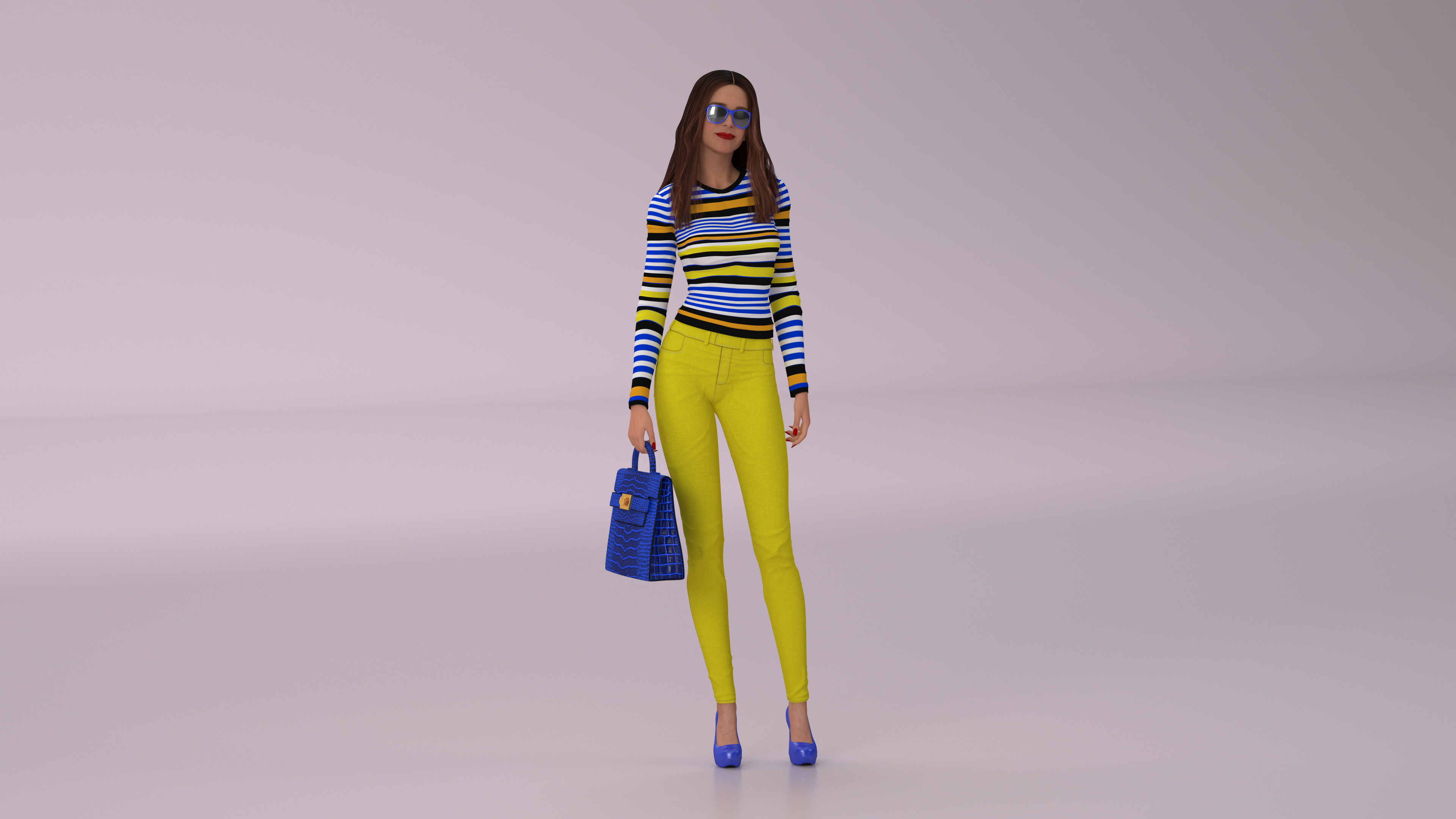 3D Fashionable European Female with Handbag Rigged for Maya
