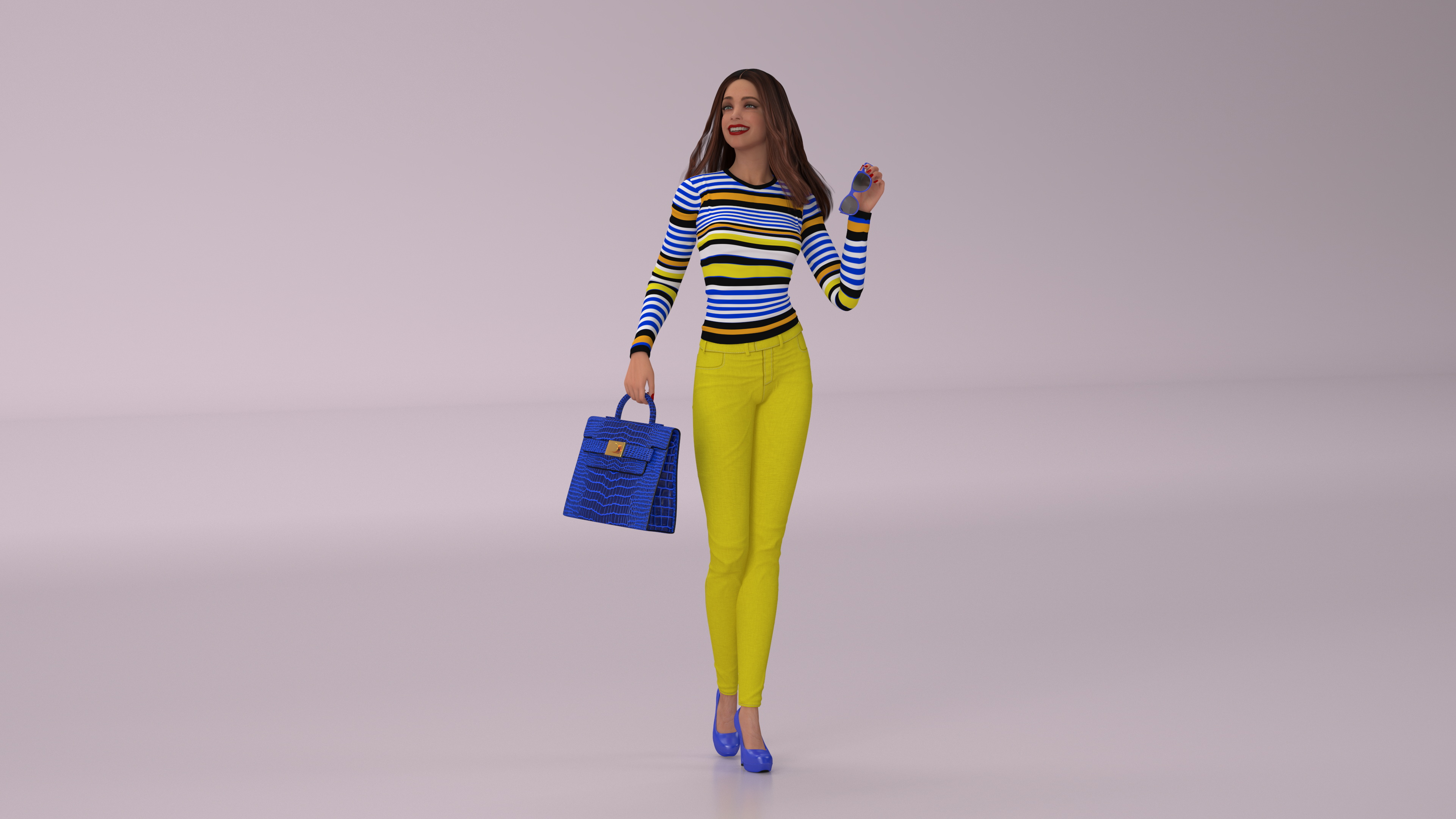 3D Fashionable European Female with Handbag Rigged for Maya