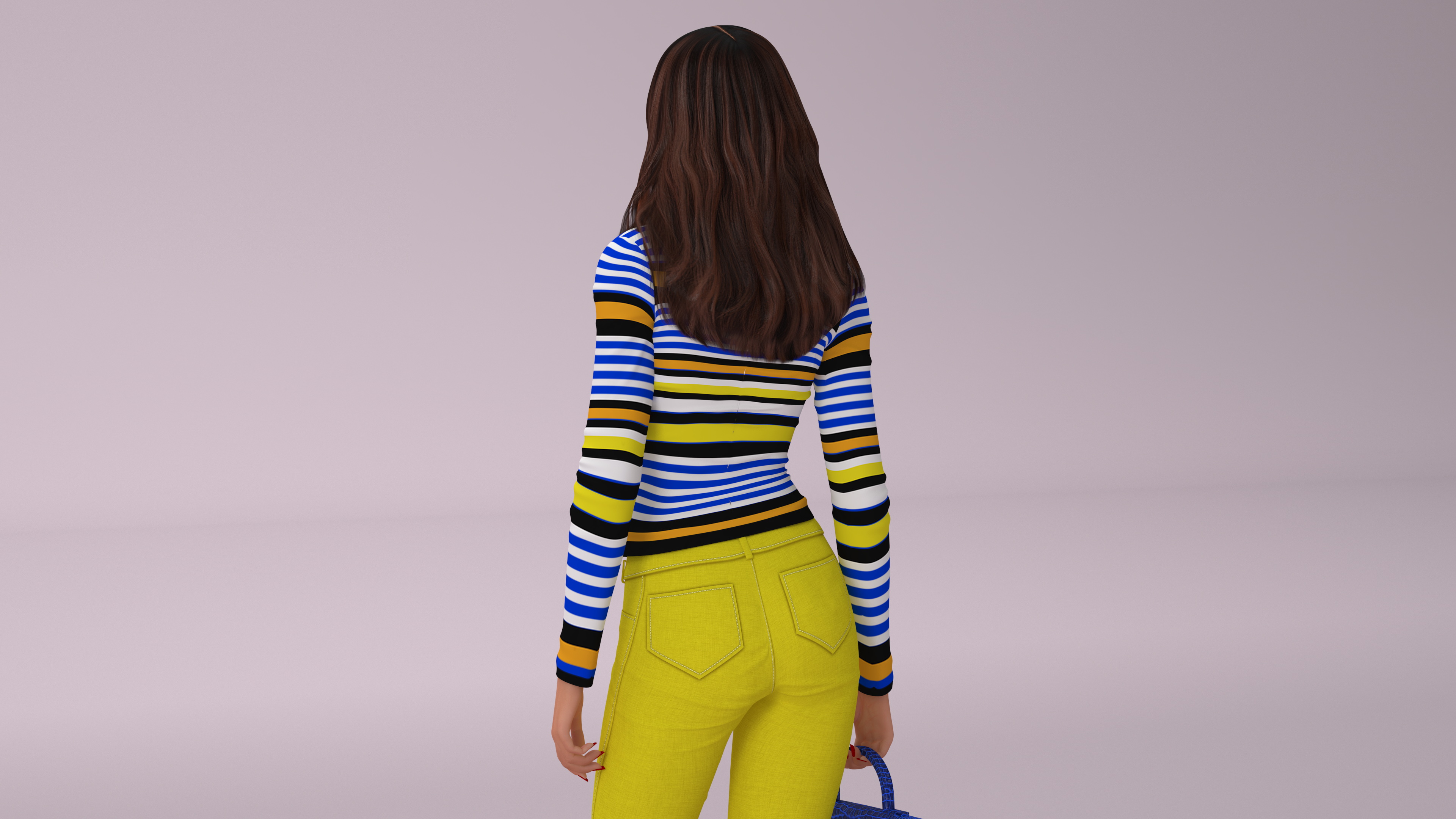 3D Fashionable European Female with Handbag Rigged for Maya