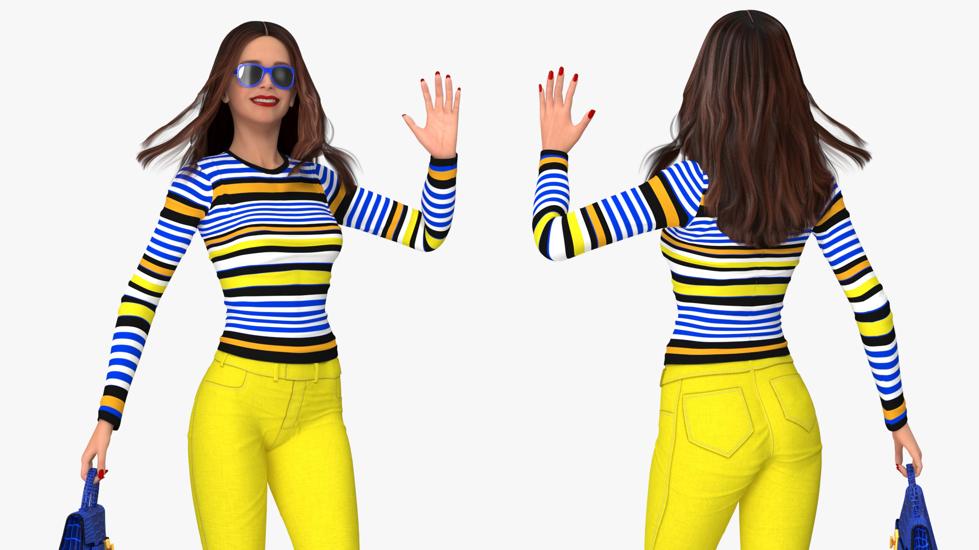 3D Fashionable European Female with Handbag Rigged for Maya