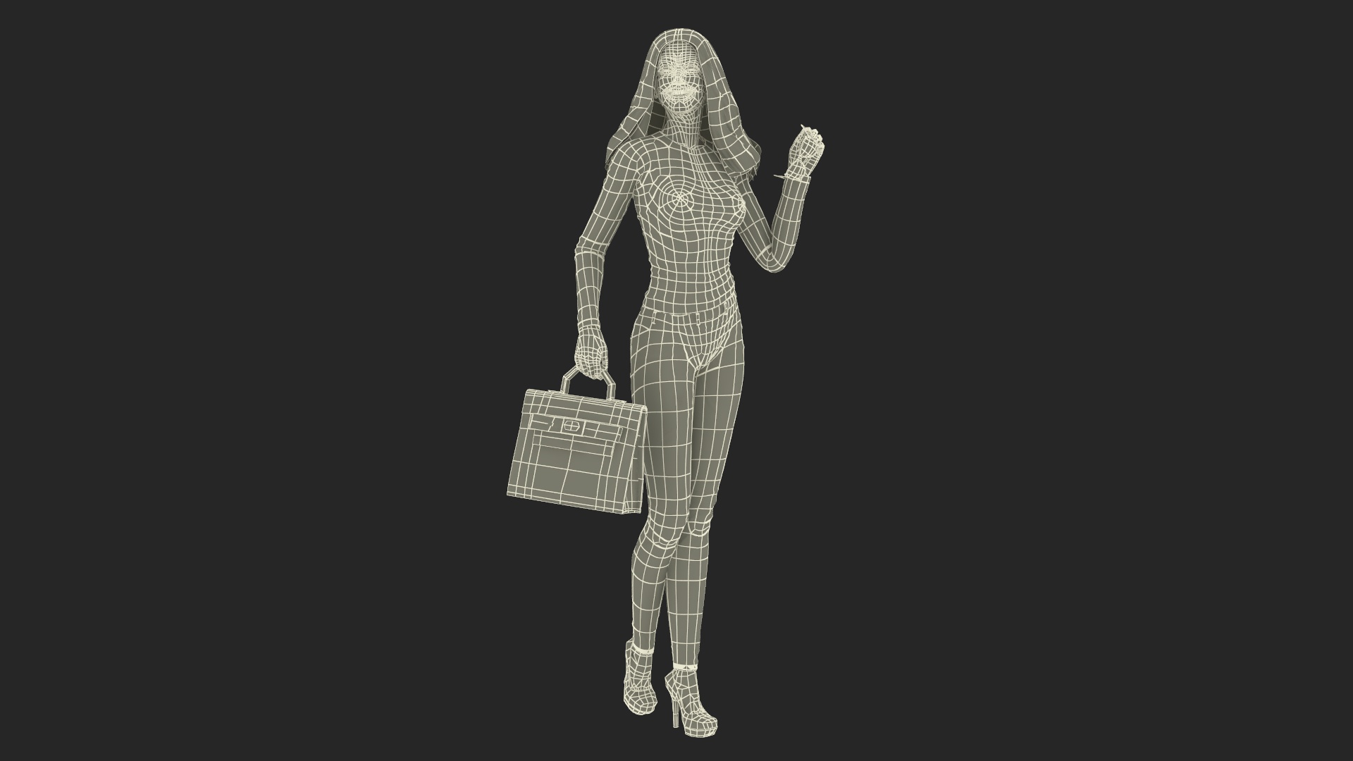 3D Fashionable European Female with Handbag Rigged for Maya