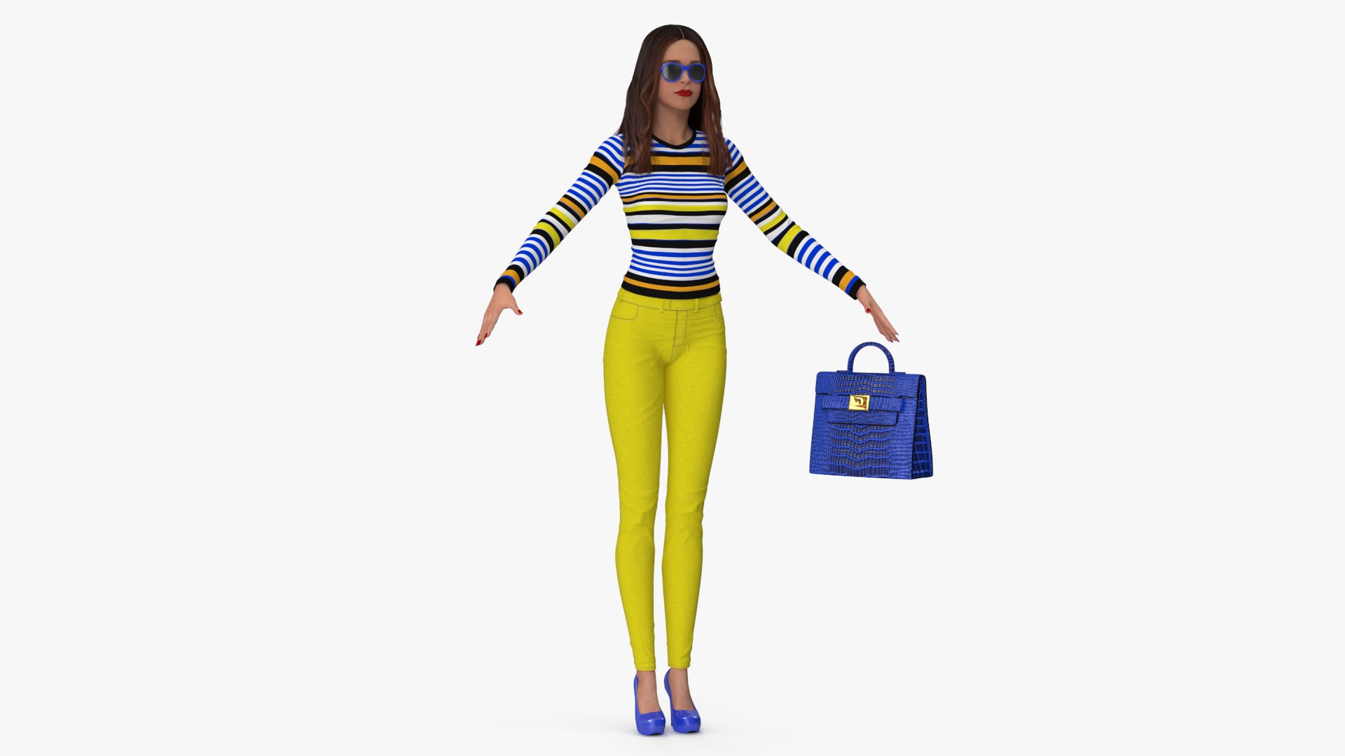 3D Fashionable European Female with Handbag Rigged for Maya