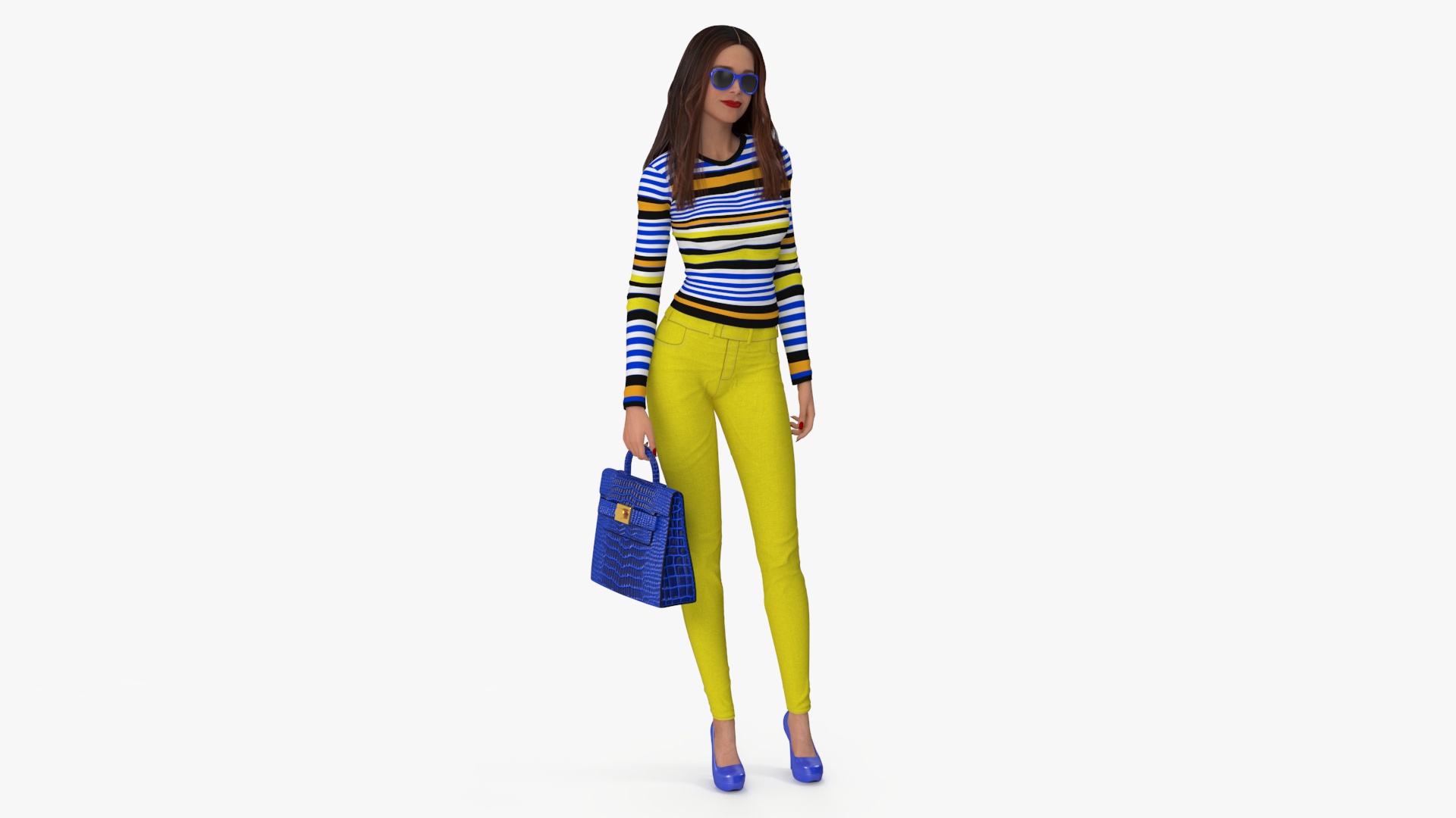 3D Fashionable European Female with Handbag Rigged for Maya