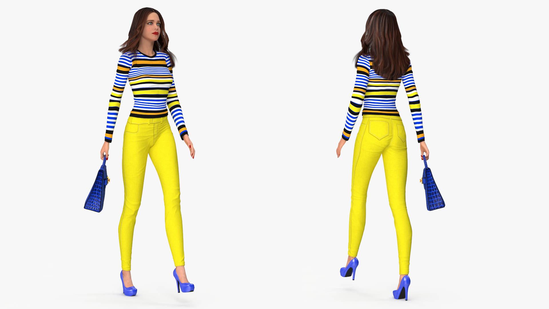 3D Fashionable European Female with Handbag Rigged for Maya