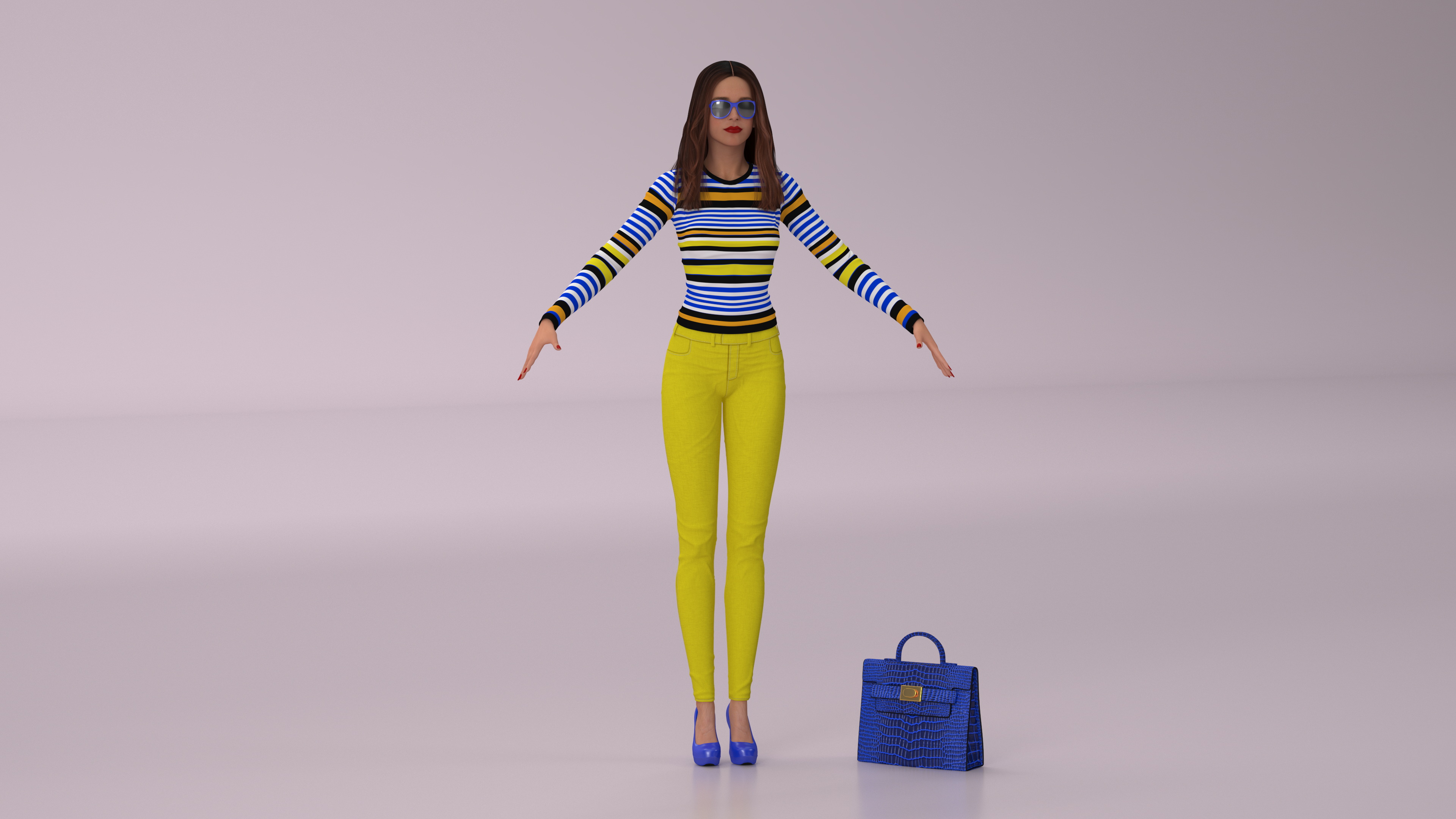 3D Fashionable European Female with Handbag Rigged for Maya