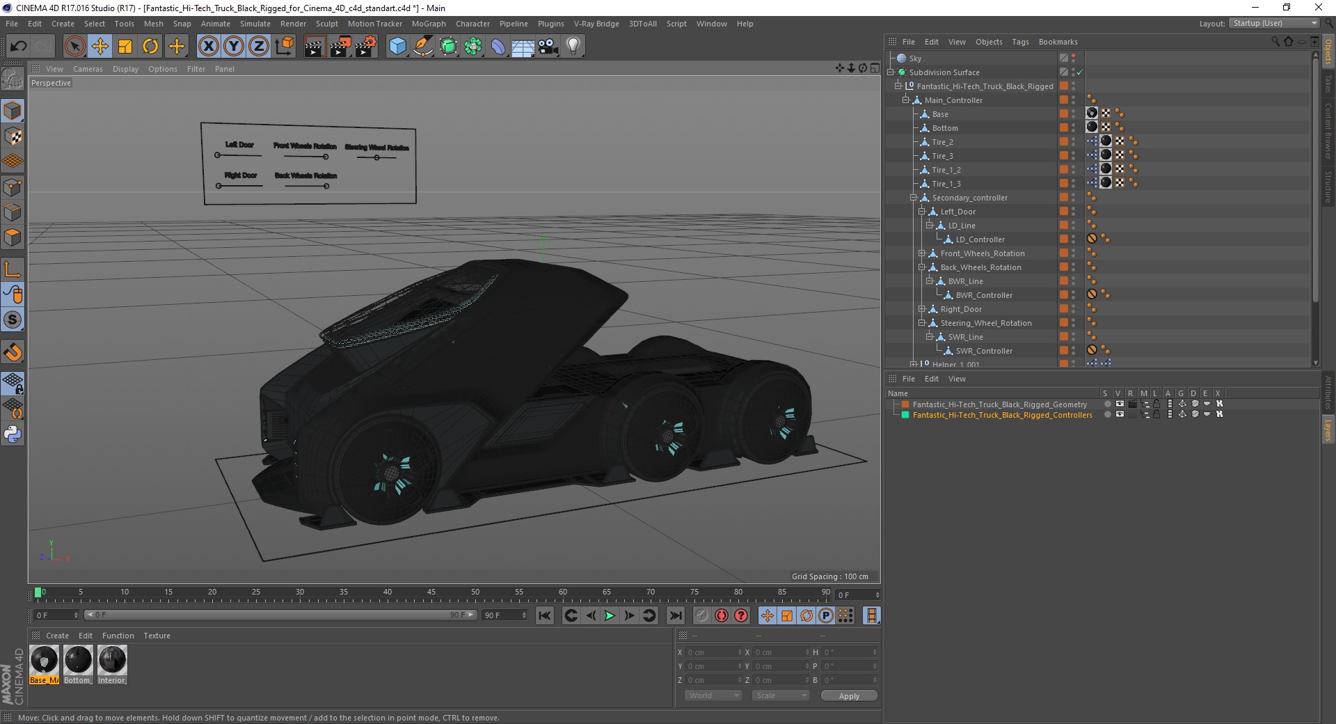 3D model Fantastic Hi-Tech Truck Black Rigged for Cinema 4D